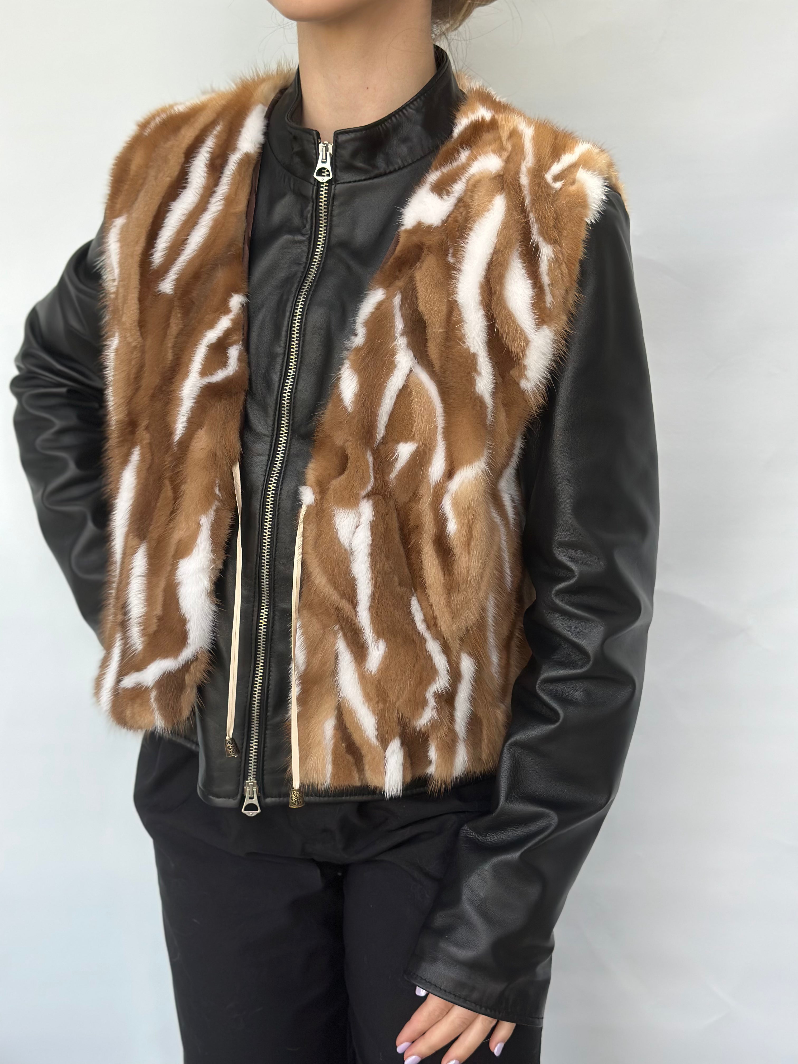 Brown White Mink Fur Vest