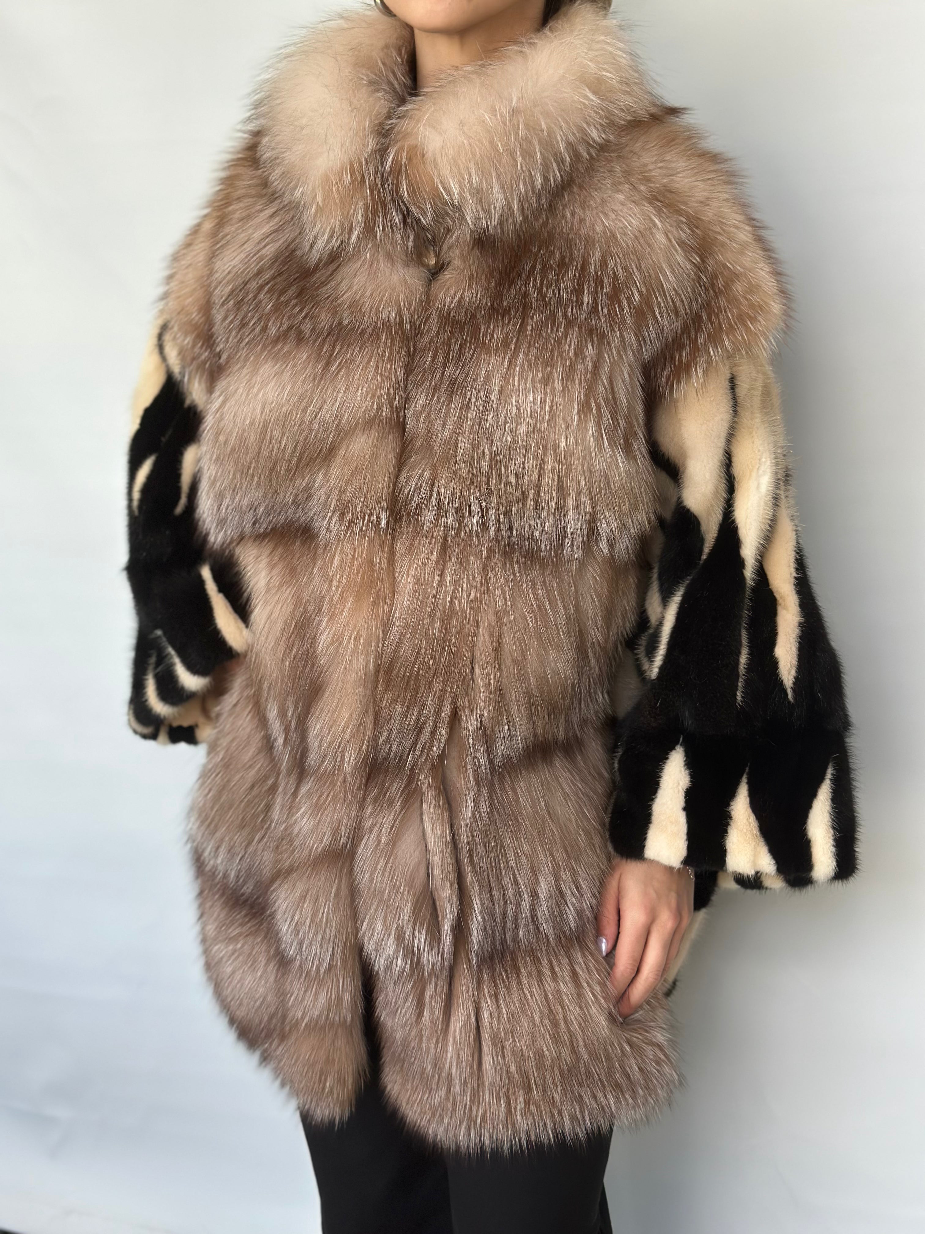 Beige And Zebra Pattern Mink Pieces Jacket