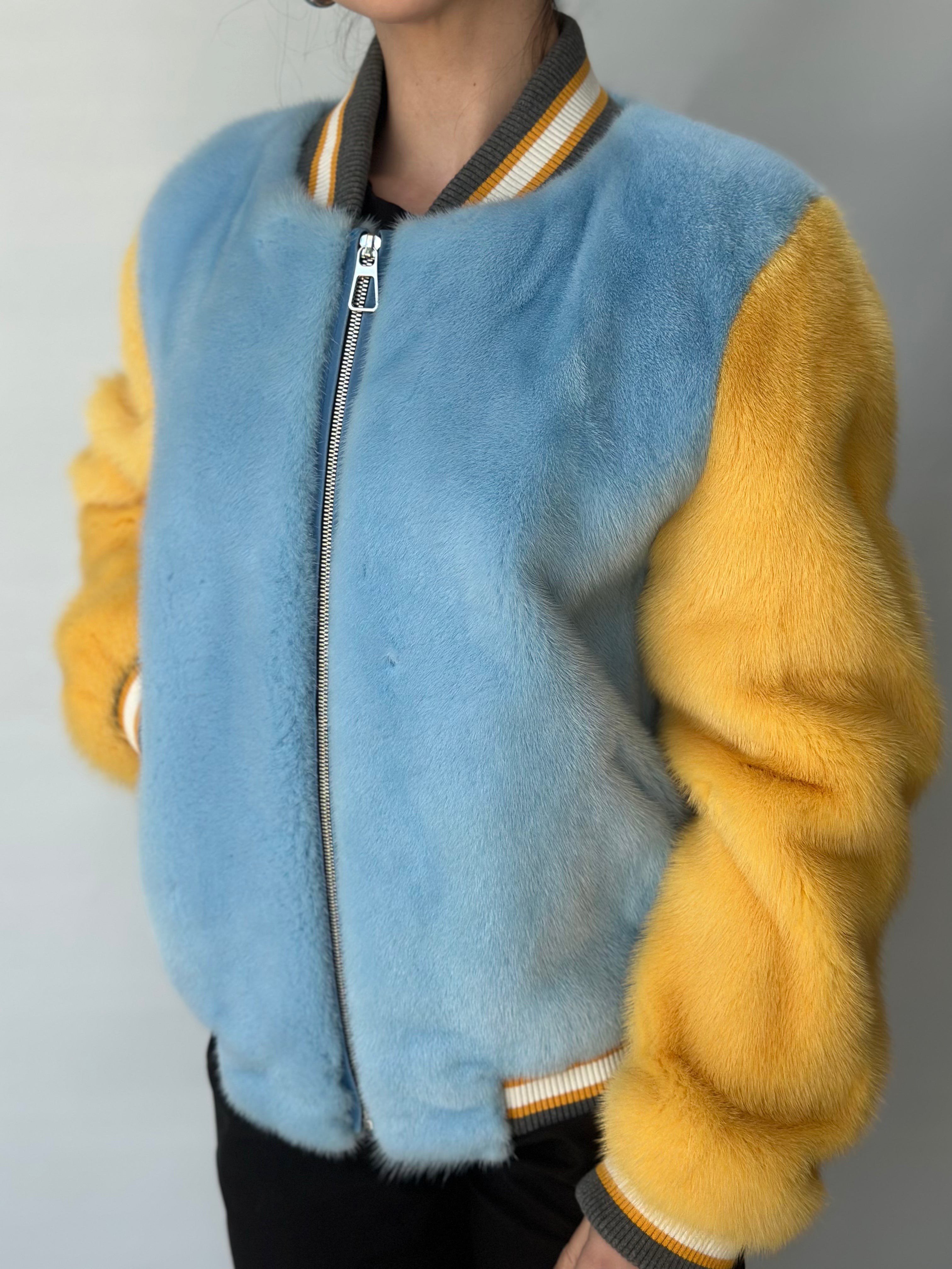 Blue And Yellow Mink Varsity Jacket