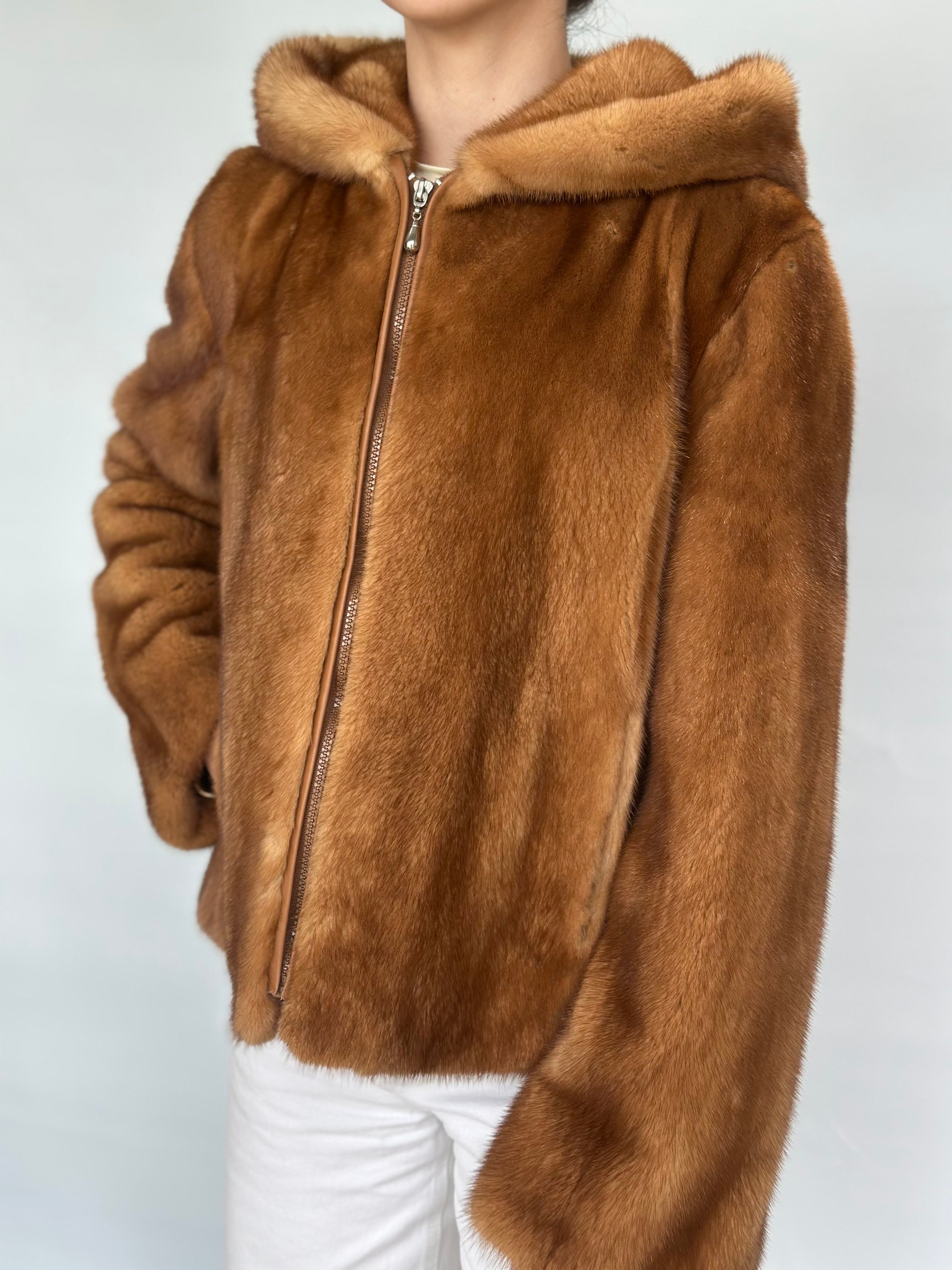 Brown Mink Short Jacket With Hood