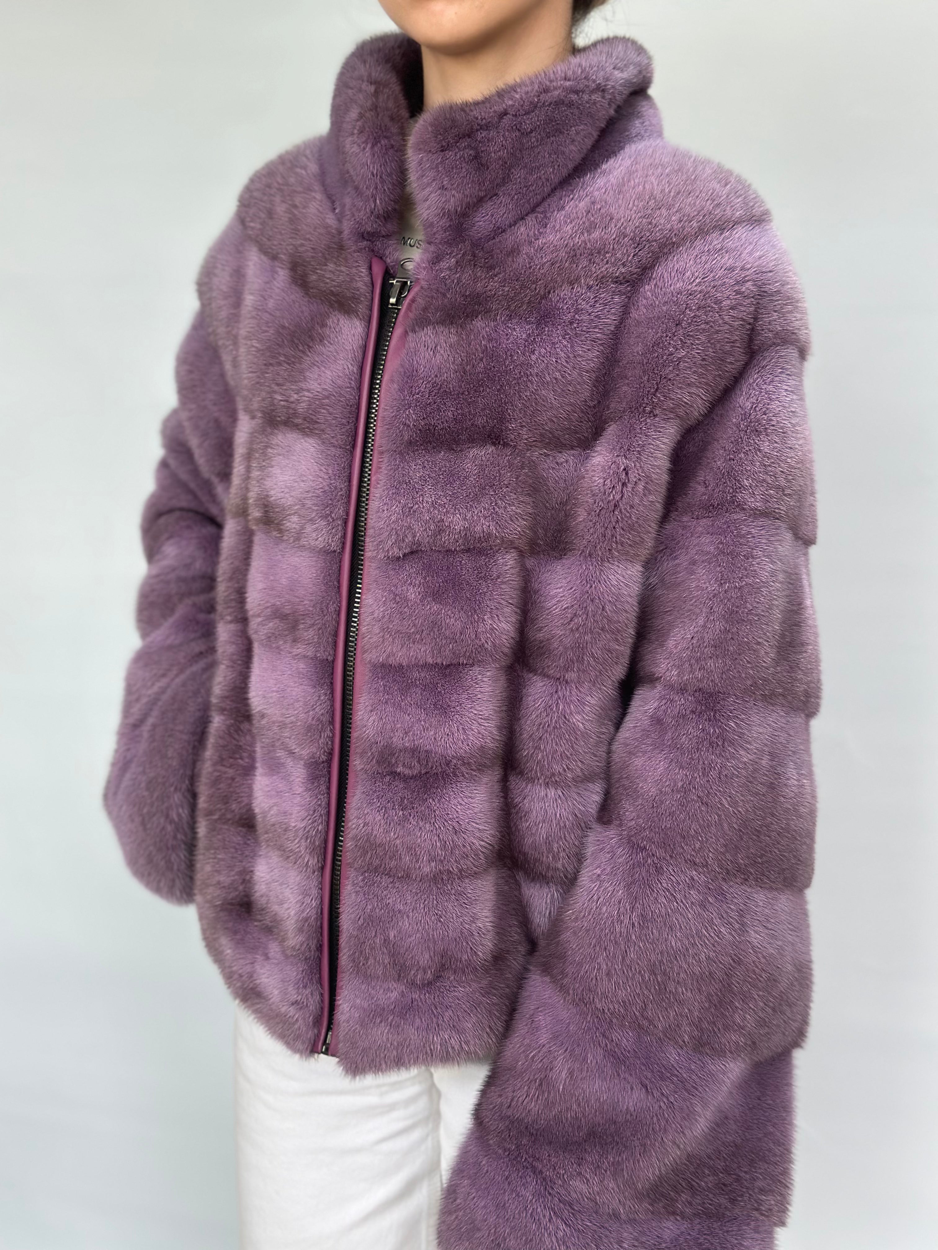Purple Mink Short Jacket With Zipper