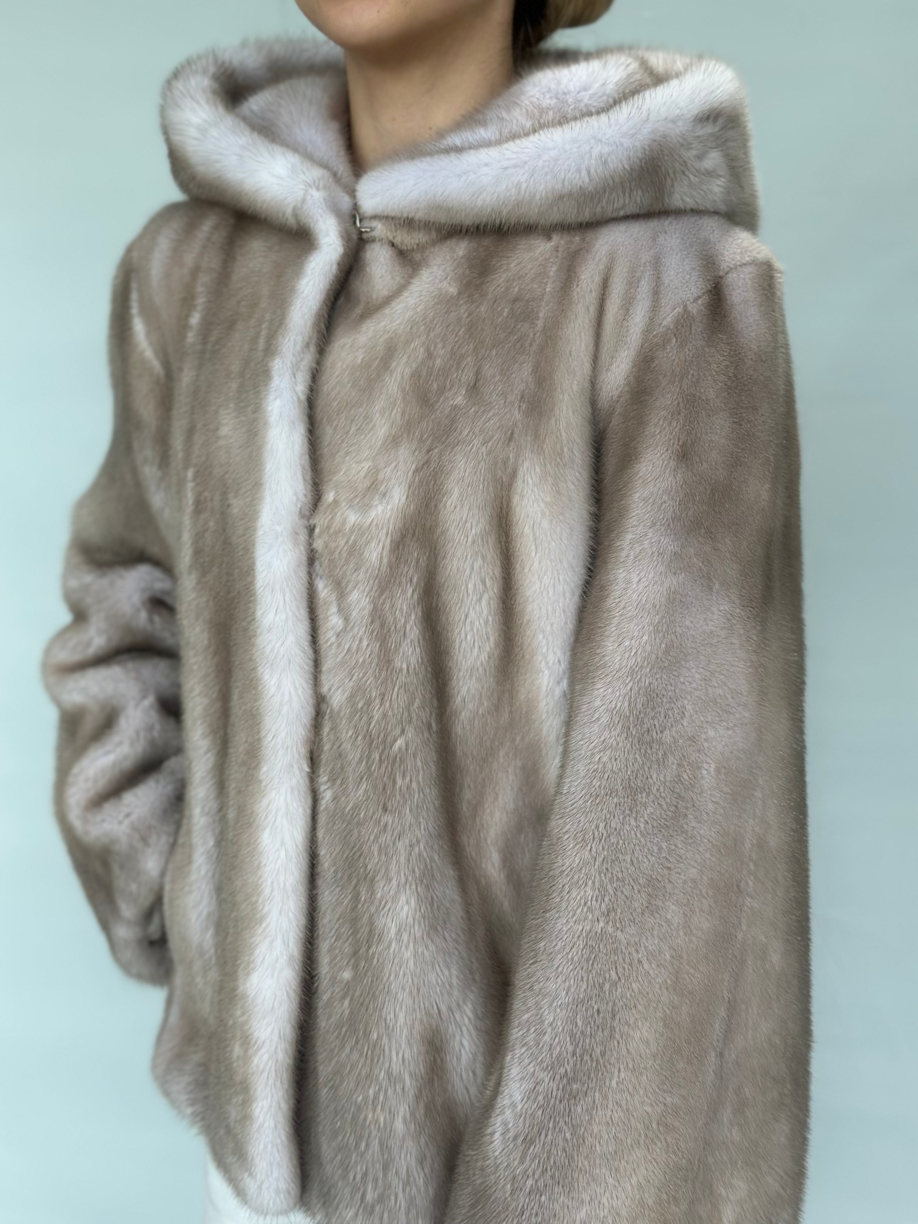 Beige Mink Jacket With Hood