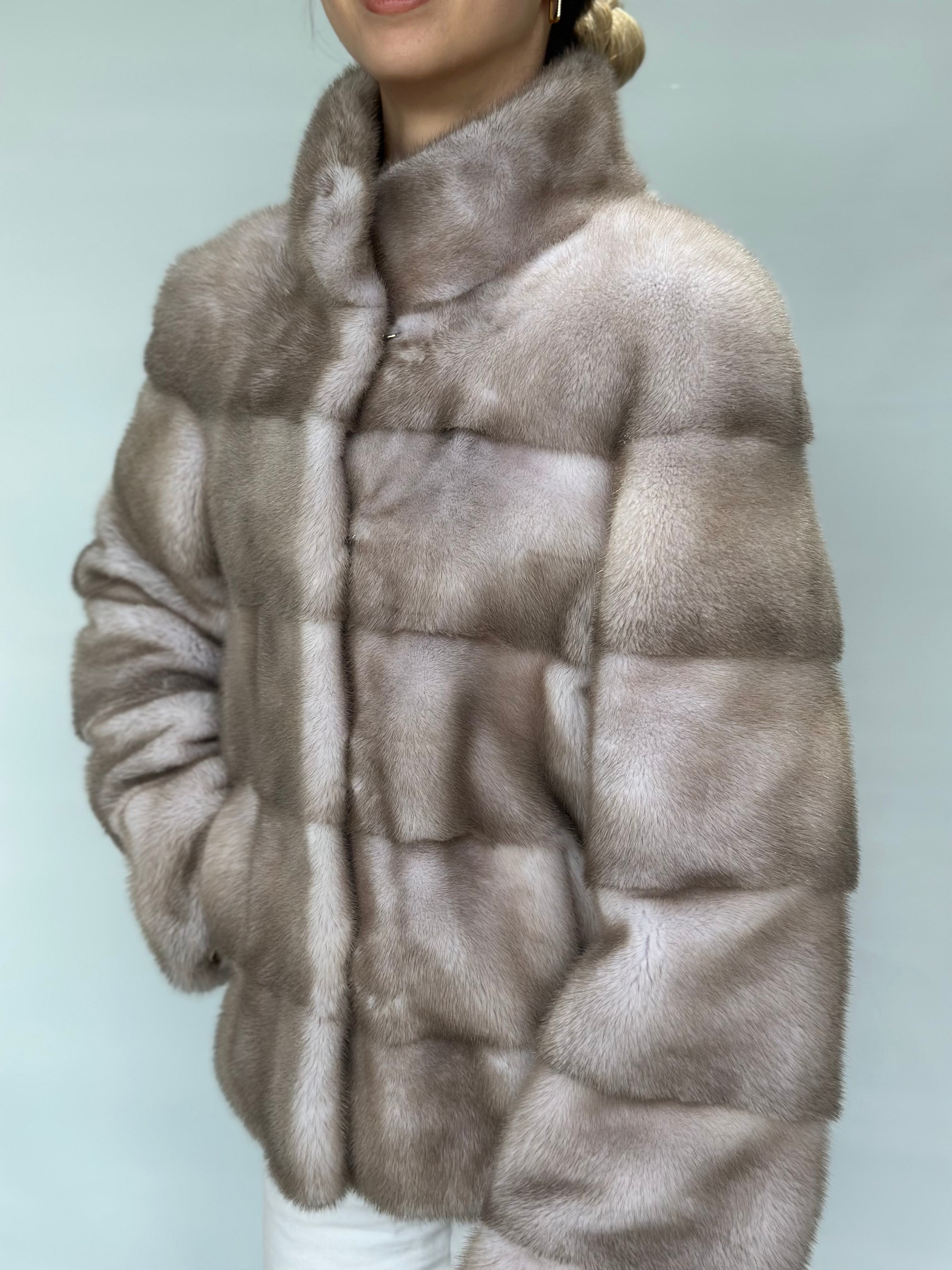 Beige Mink Short Jacket With Horizontal Cut