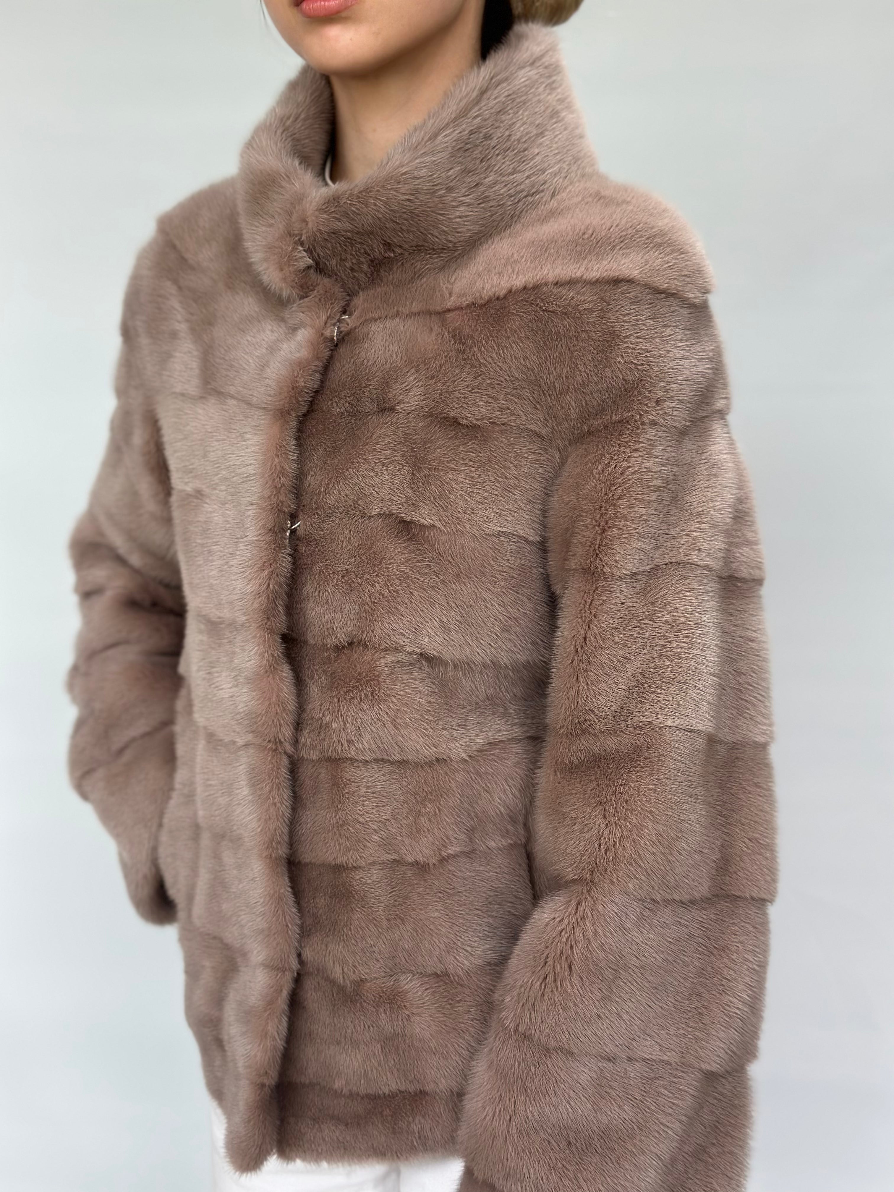 Taupe Mink Short Jacket With Horizontal Cut
