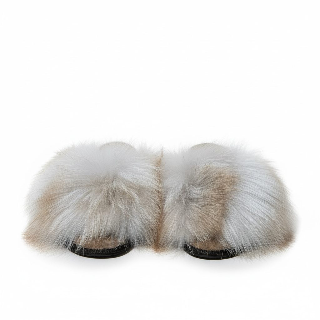 Ivory Fox Fur Slippers
