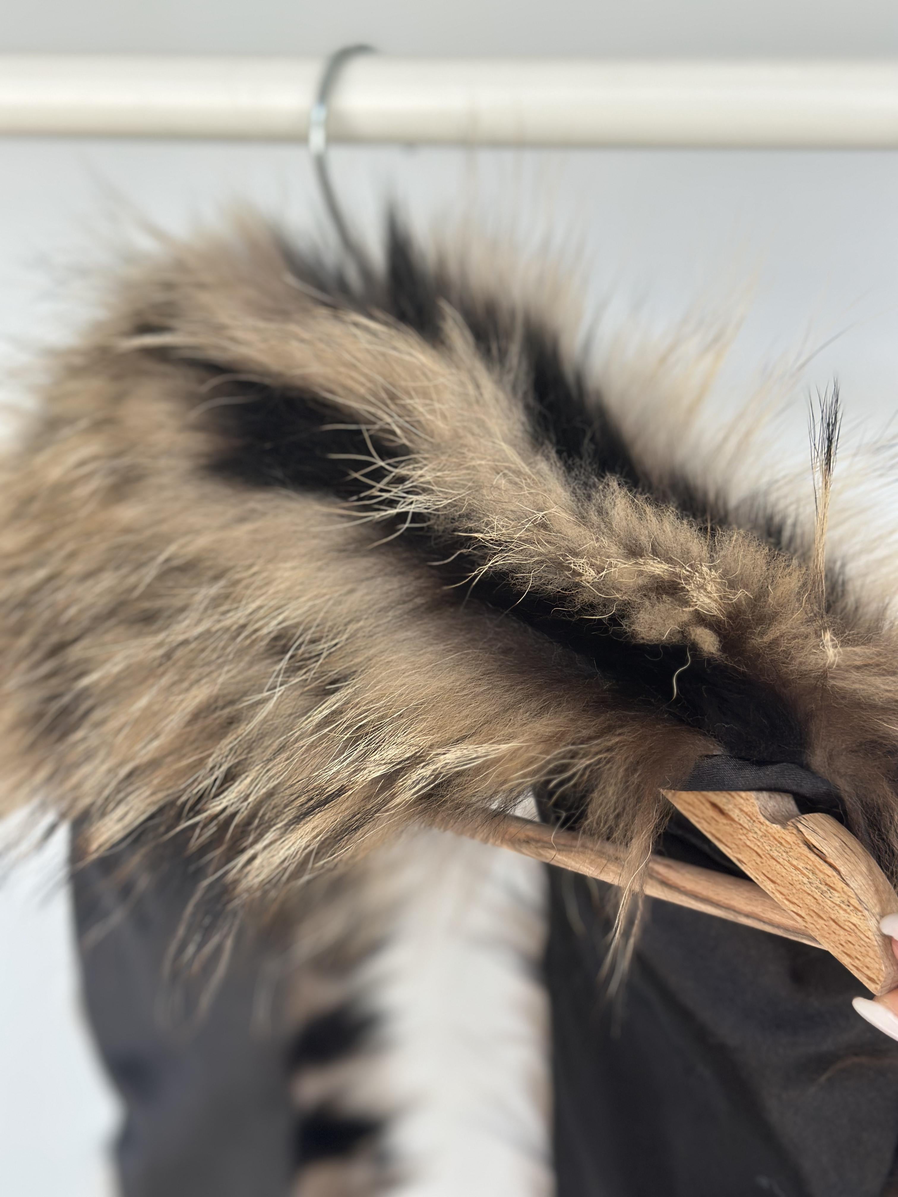Large Beige to Black Raccoon Fur Collar With Striped Design