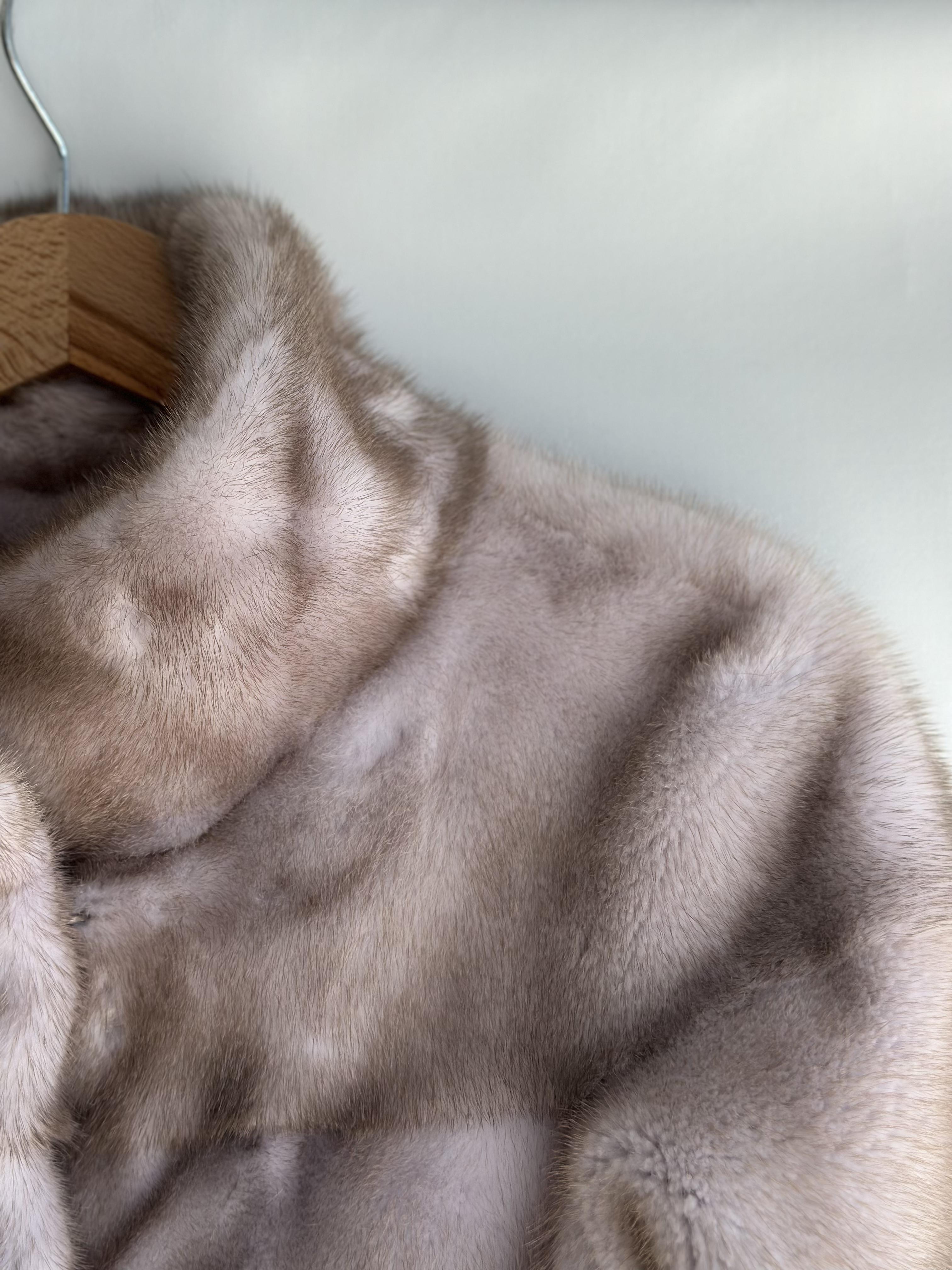 Beige Mink Short Jacket With Horizontal Cut