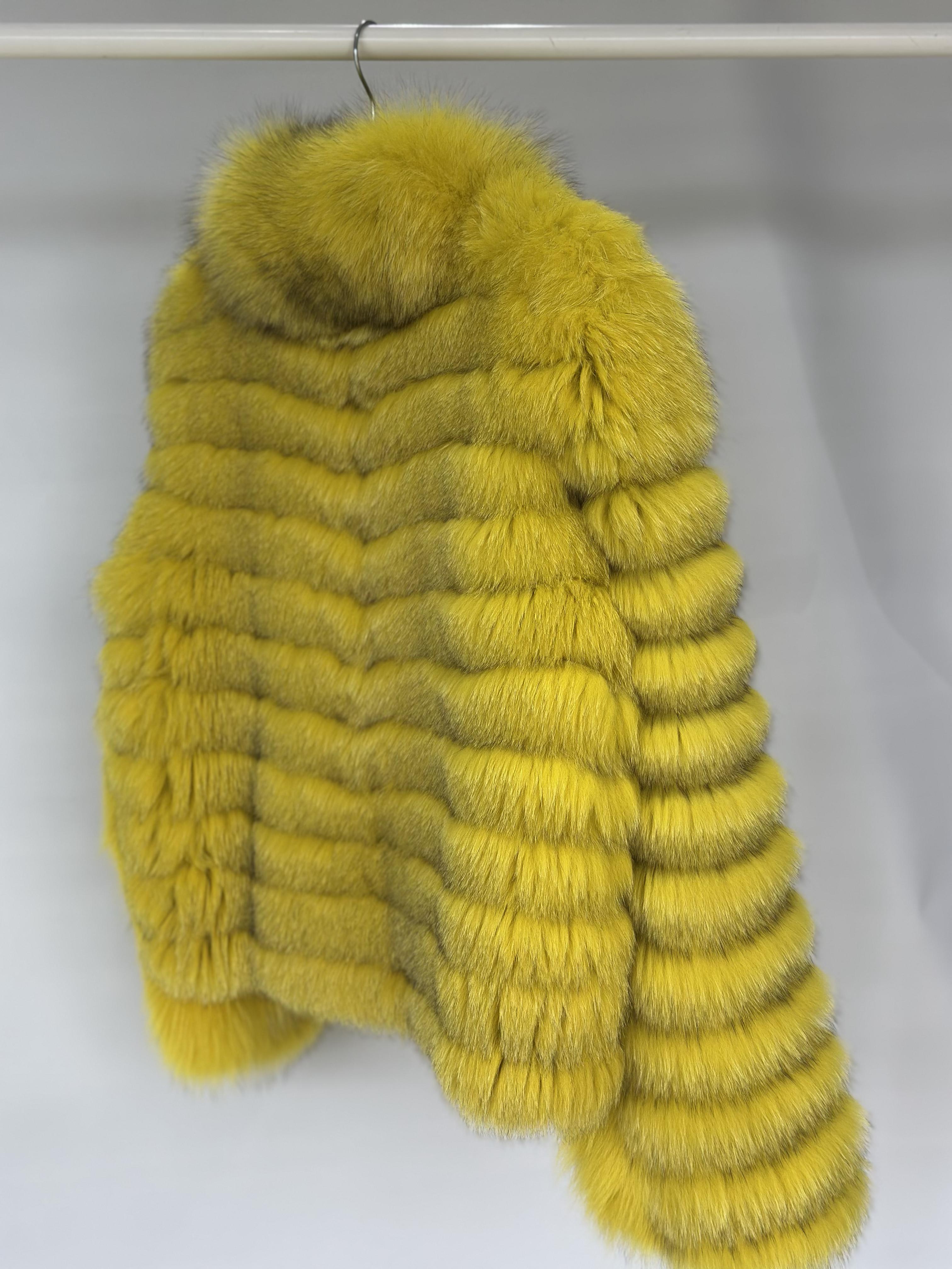 Lemon Yellow Fox Fur Chevron Jacket