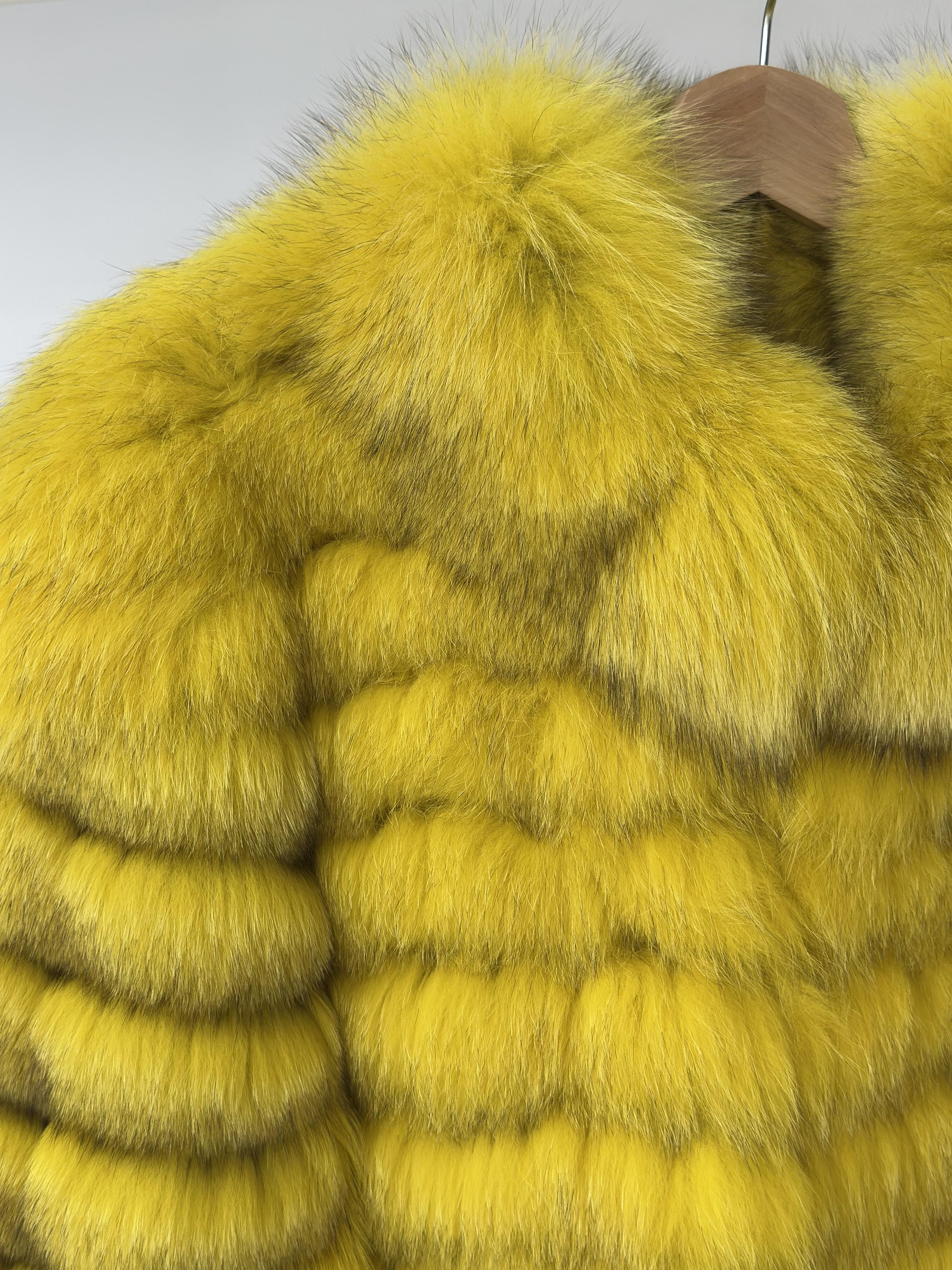 Lemon Yellow Fox Fur Chevron Jacket