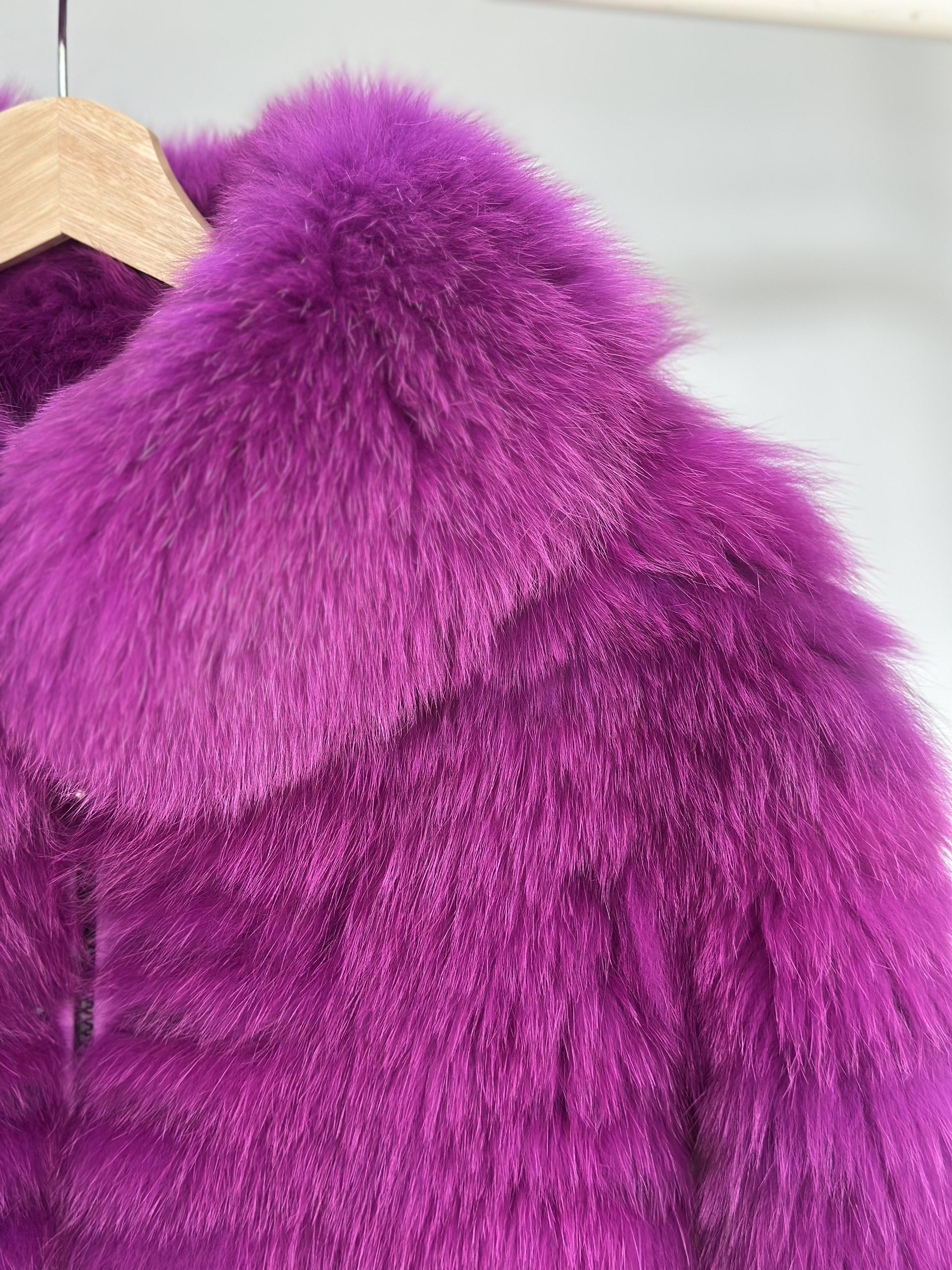 Magenta Fox Fur Horizontal Stripe Jacket