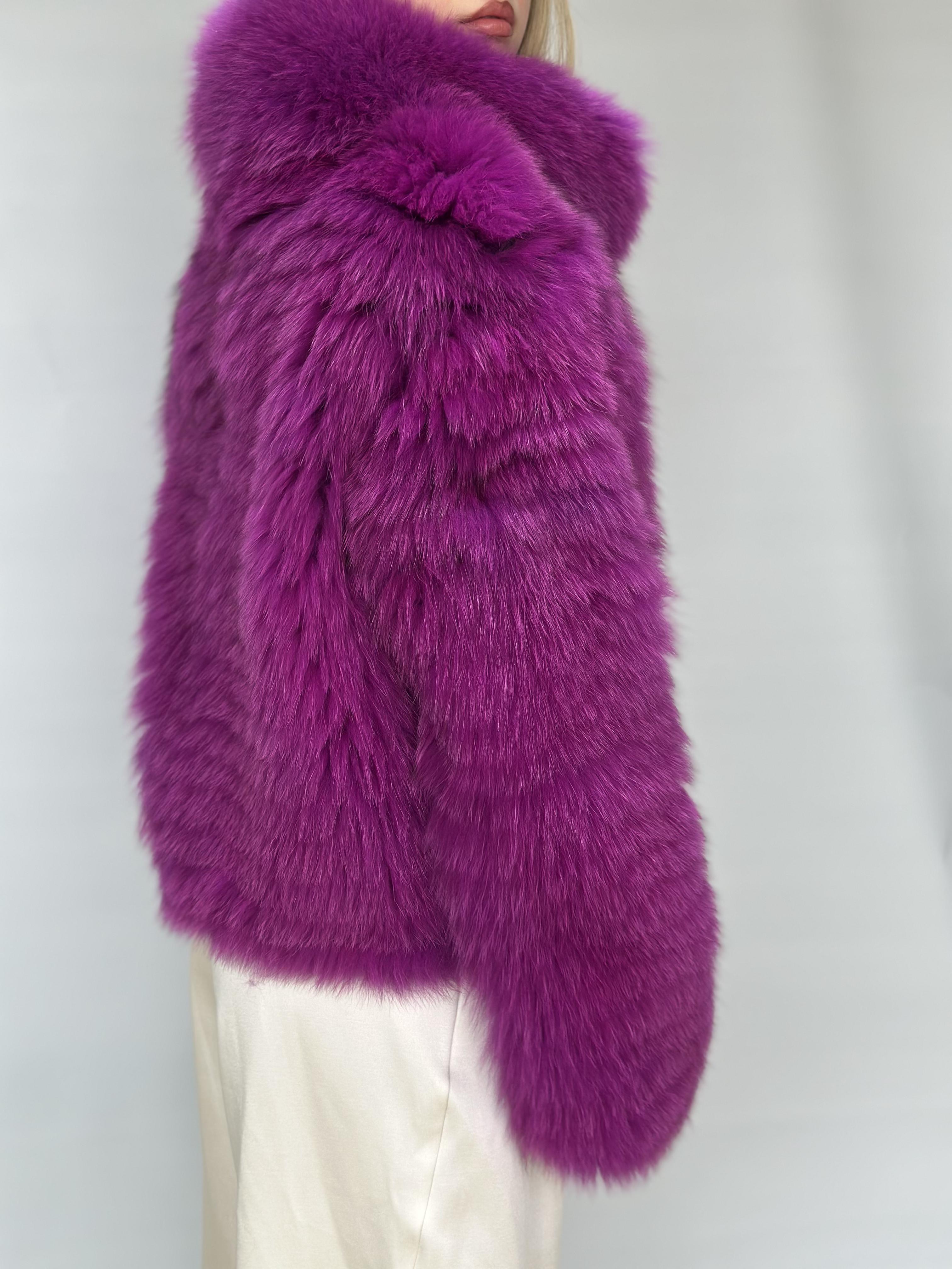 Magenta Fox Fur Horizontal Stripe Jacket