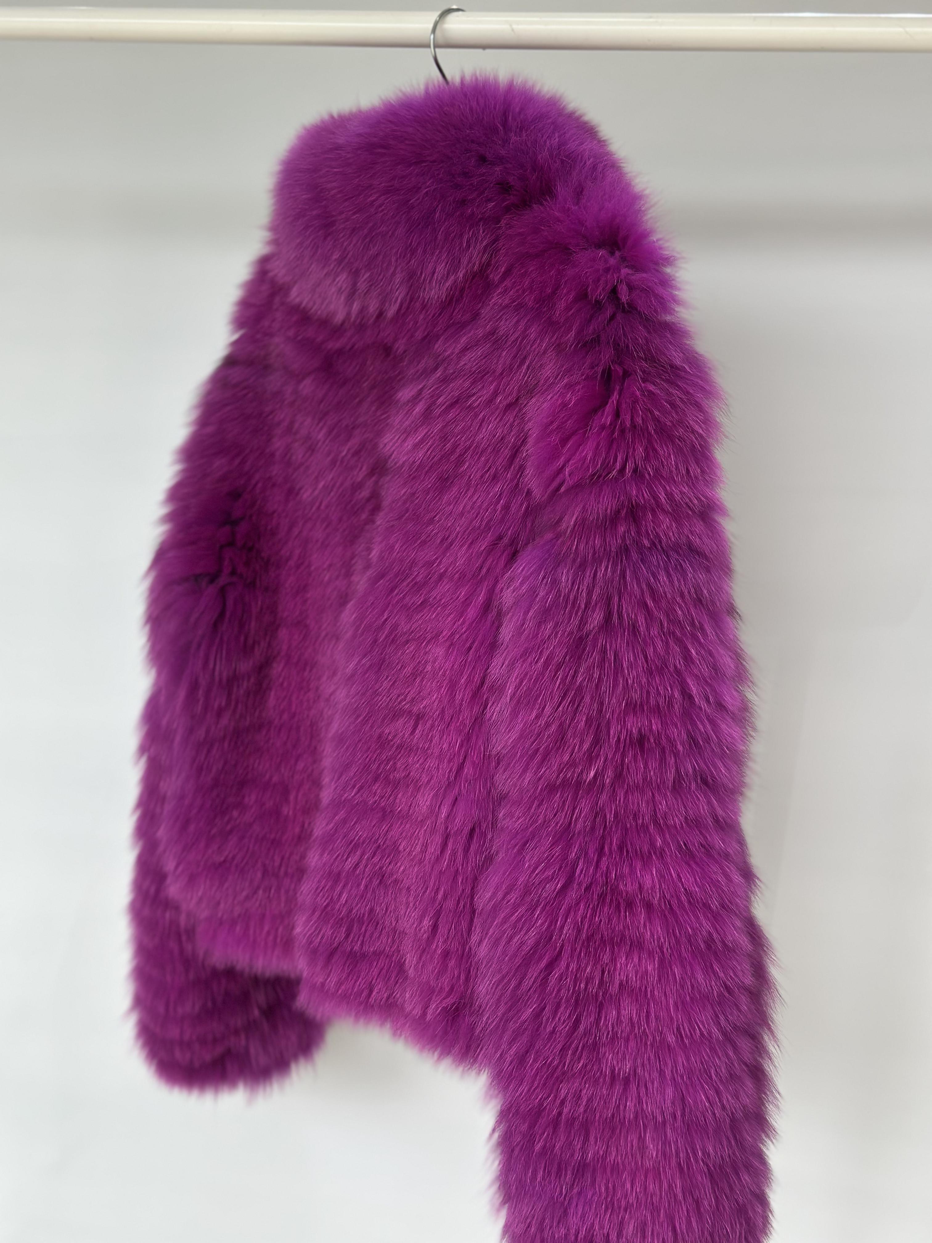 Magenta Fox Fur Horizontal Stripe Jacket