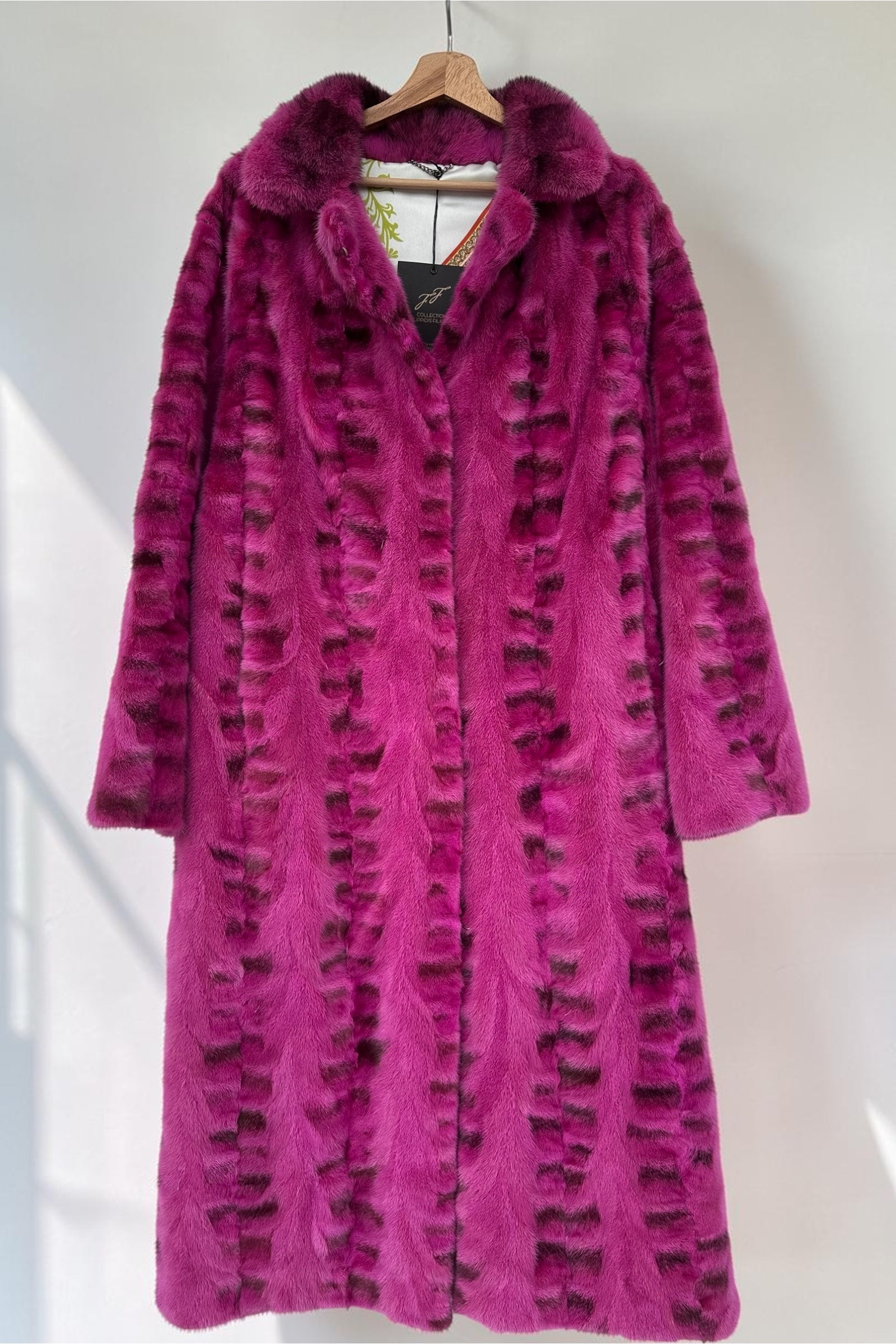 Magenta Mink Pieces Coat With Collar