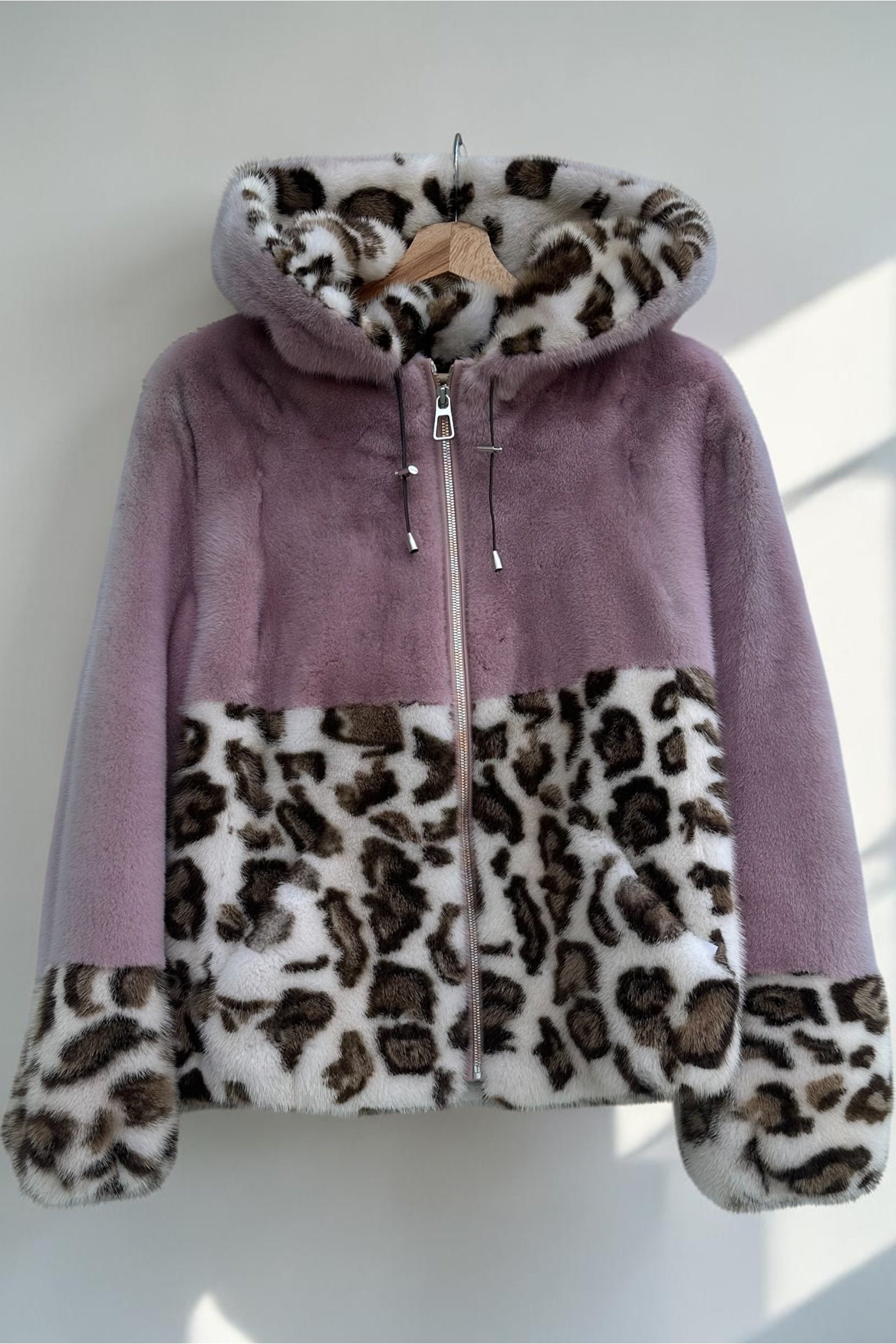Mauve And Leopard Mink Short Jacket