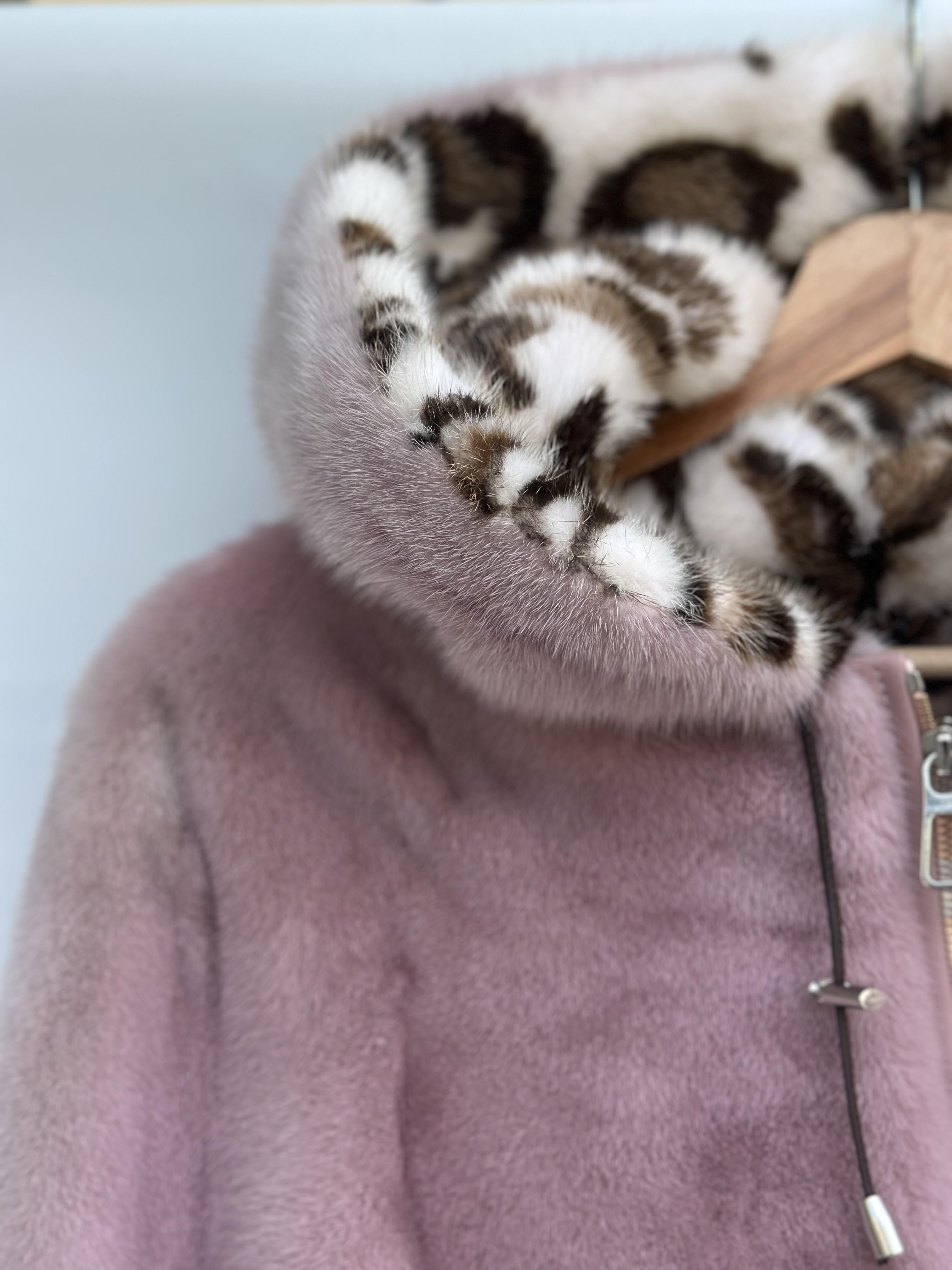 Mauve And Leopard Mink Short Jacket