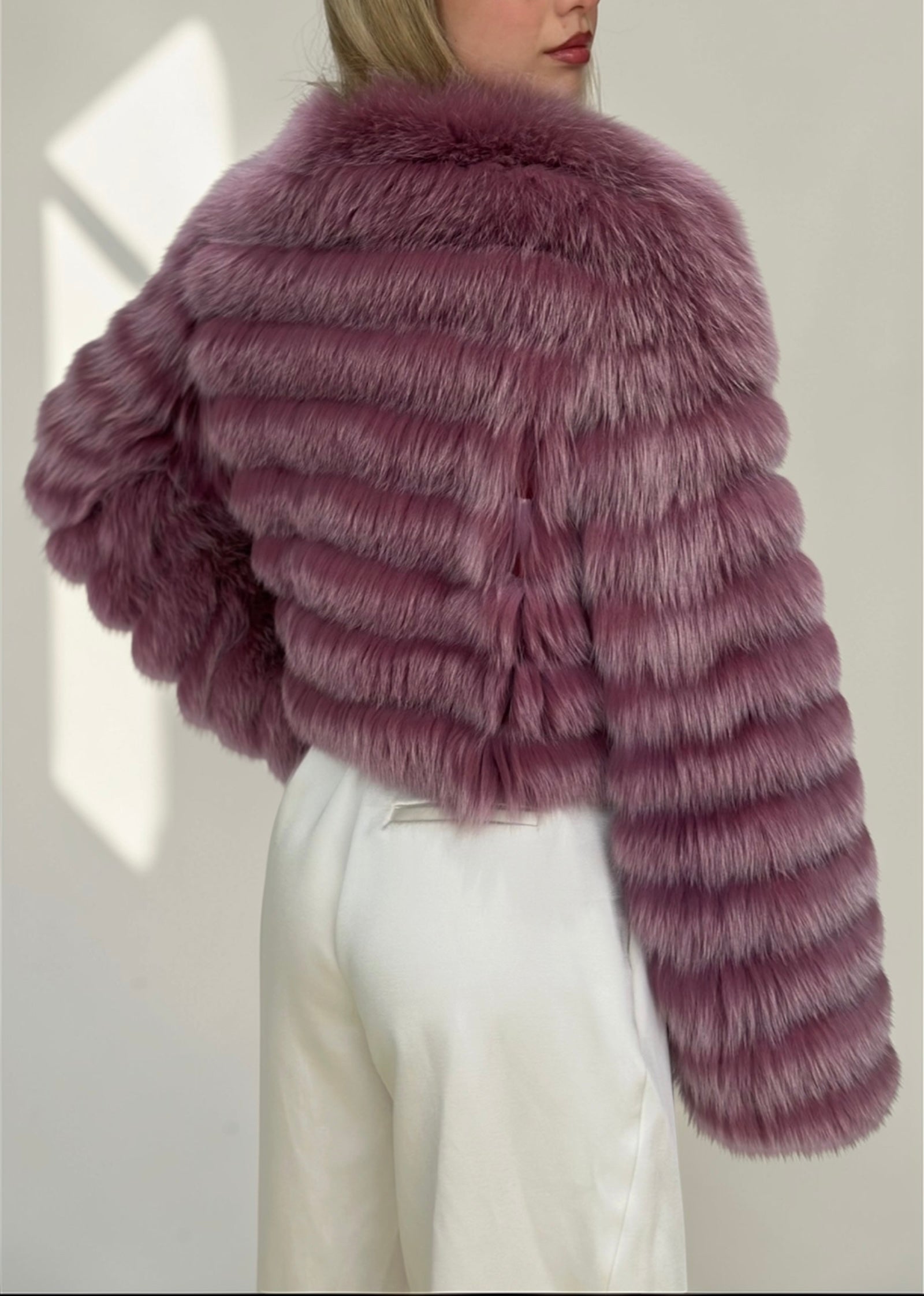 Mauve Fox Fur Horizontal Stripe Jacket