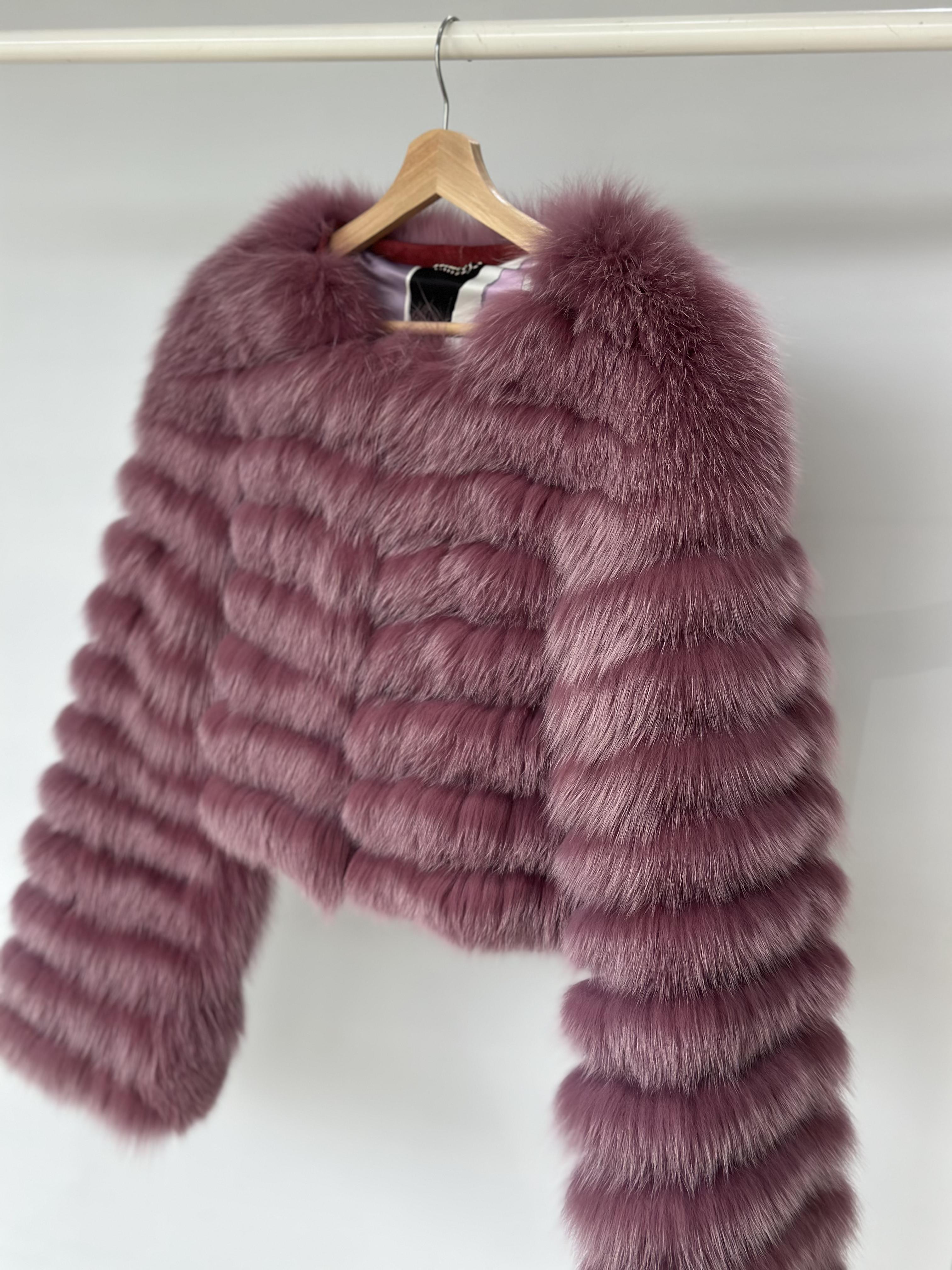 Mauve Fox Fur Horizontal Stripe Jacket
