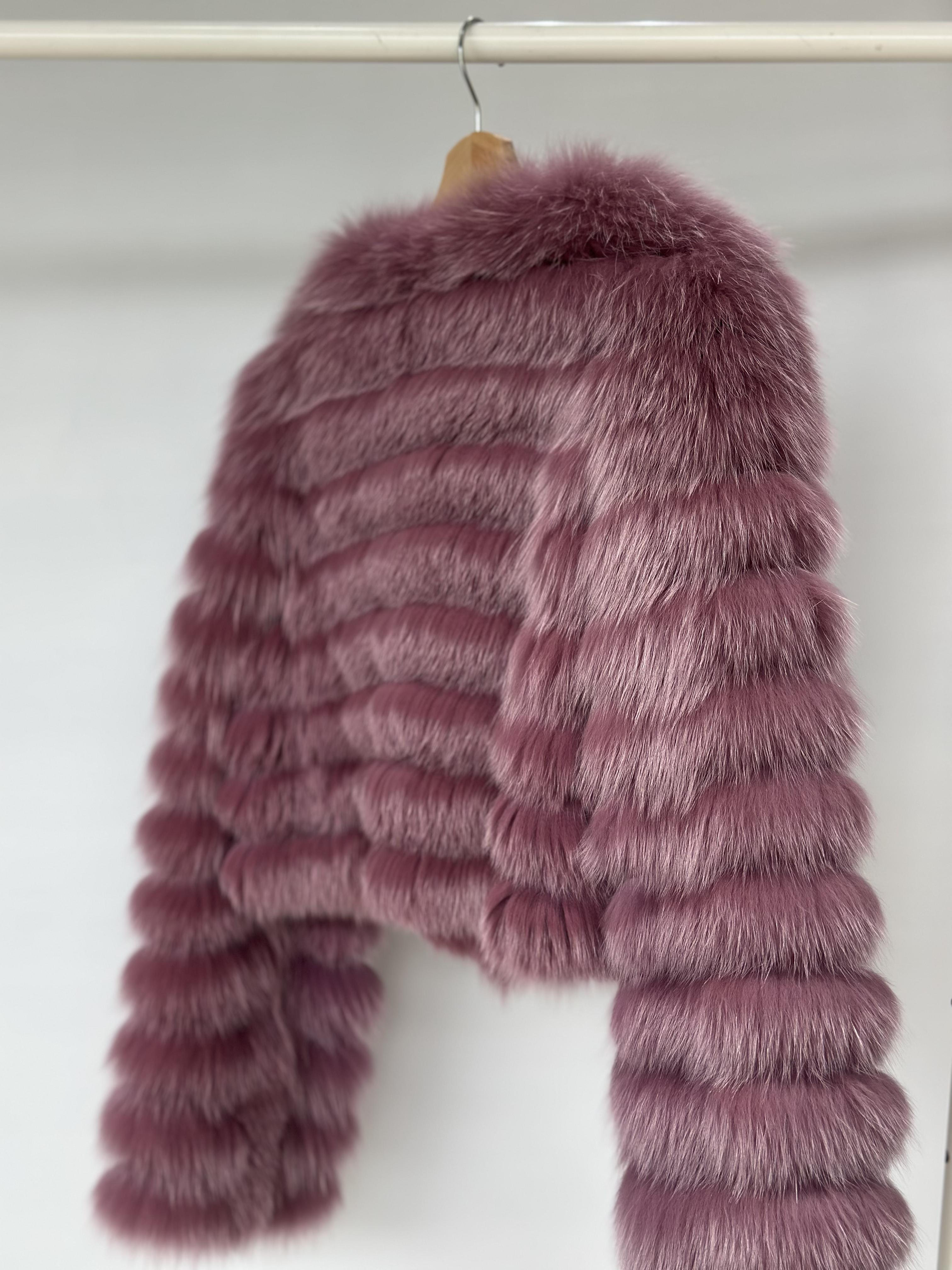 Mauve Fox Fur Horizontal Stripe Jacket