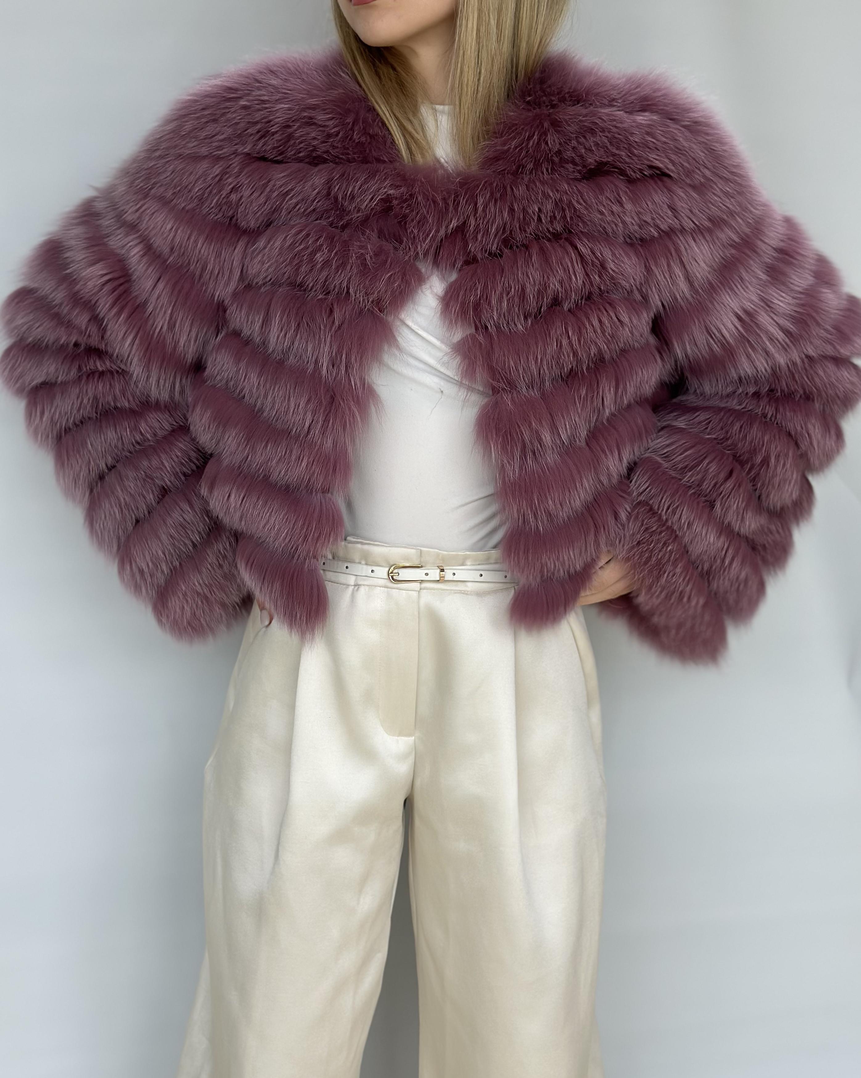 Mauve Fox Fur Horizontal Stripe Jacket