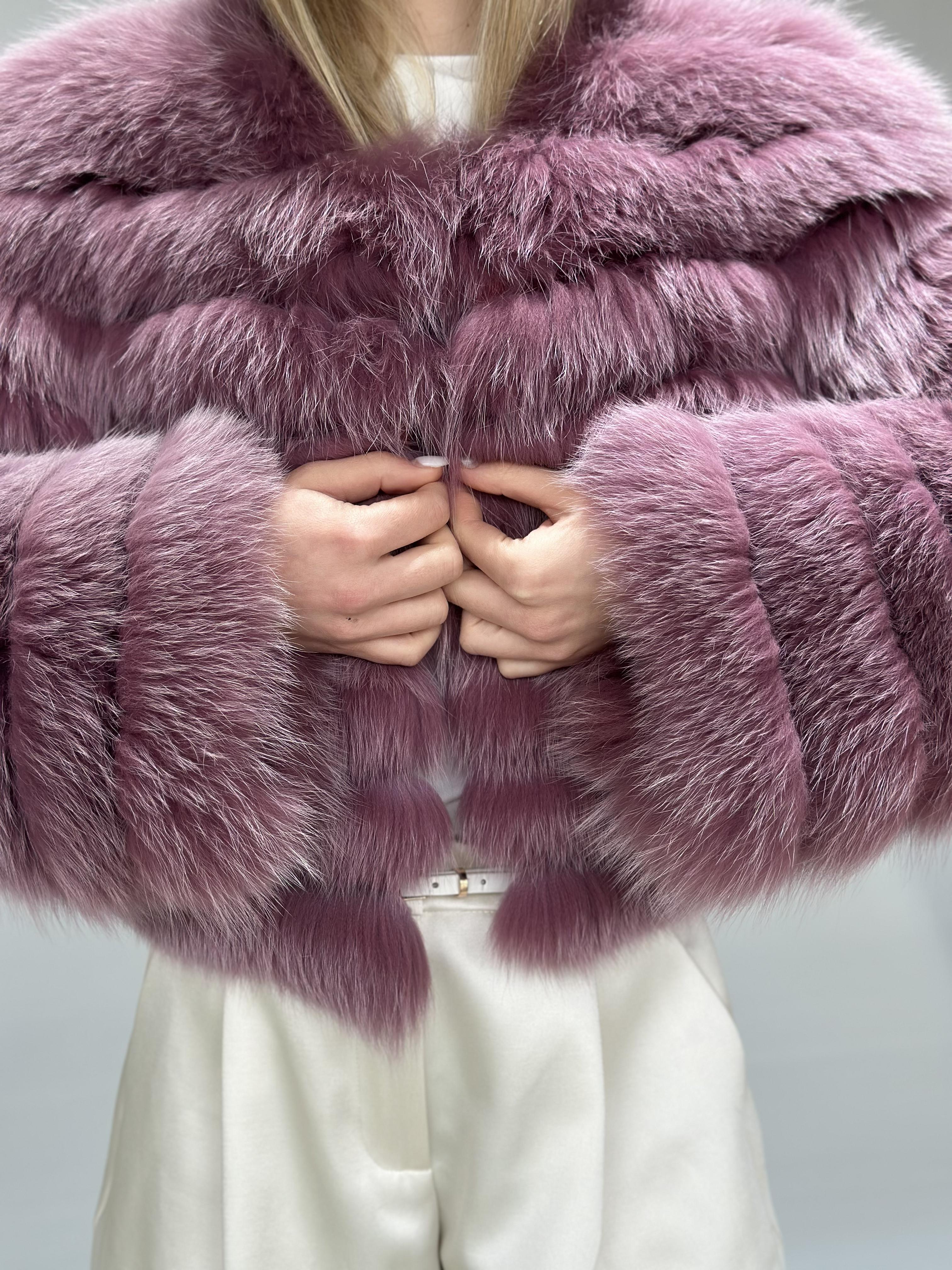 Mauve Fox Fur Horizontal Stripe Jacket