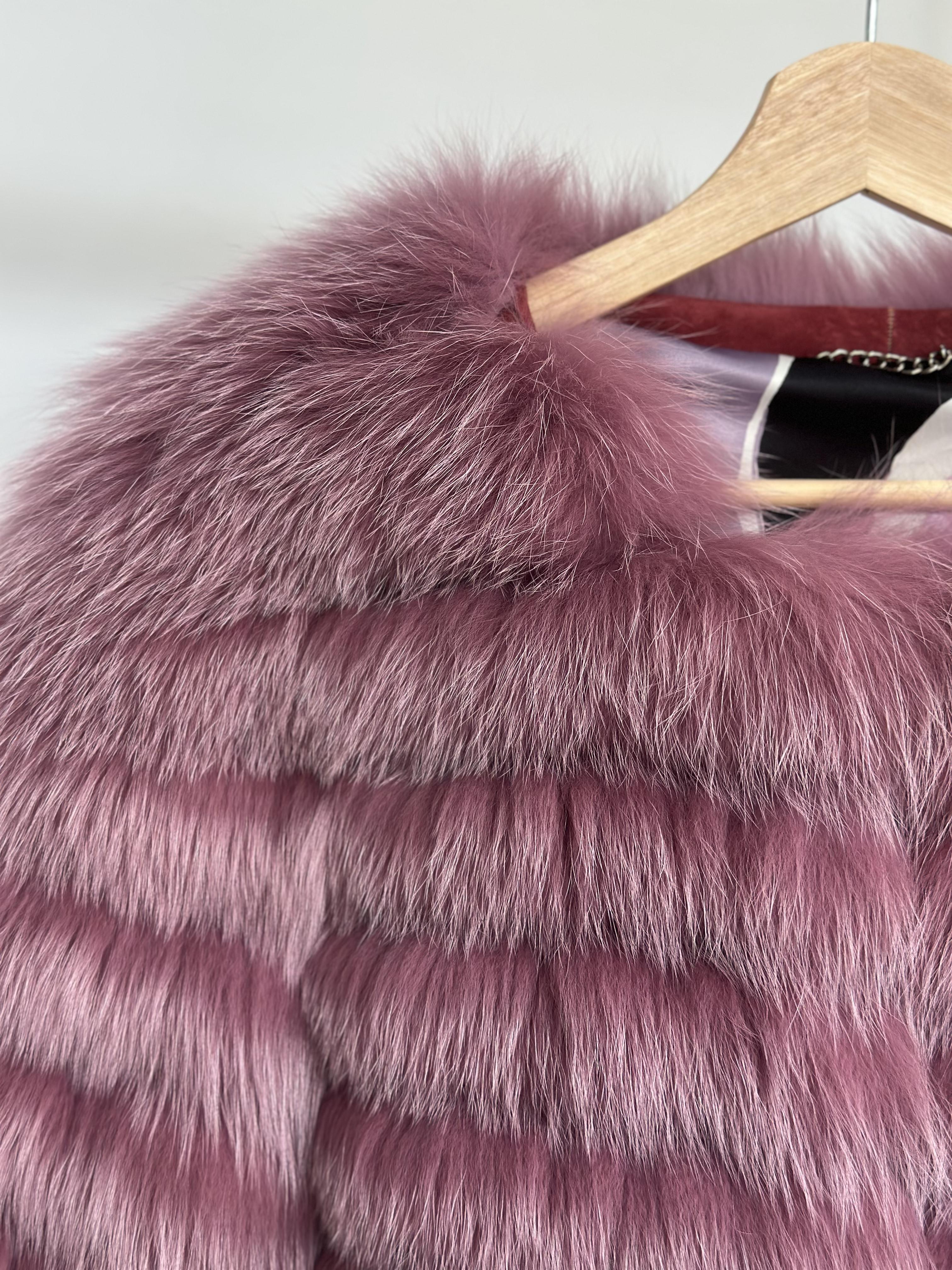 Mauve Fox Fur Horizontal Stripe Jacket