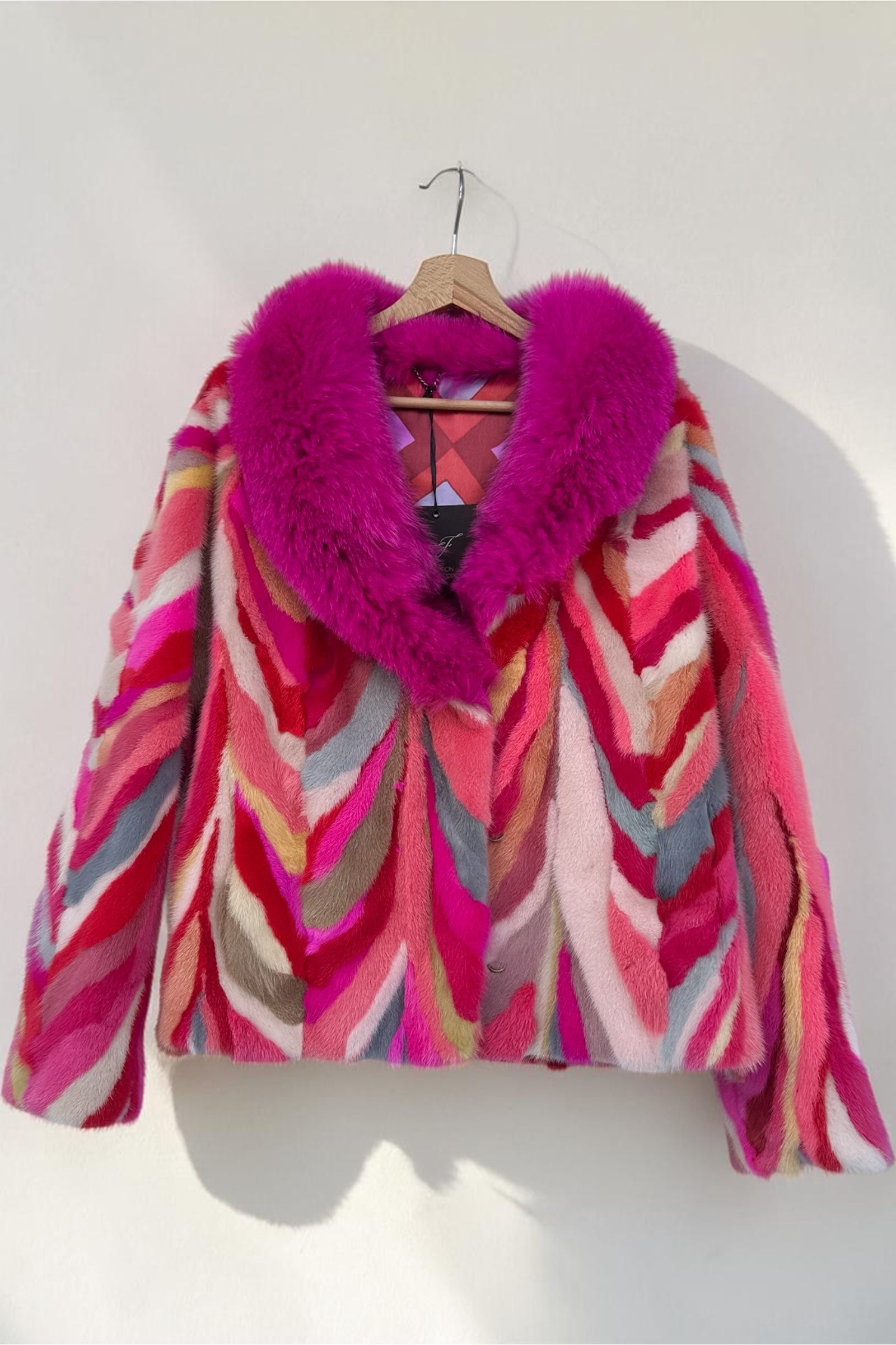 Multicolor Mink Pieces Short Jacket With Fox Fur Collar