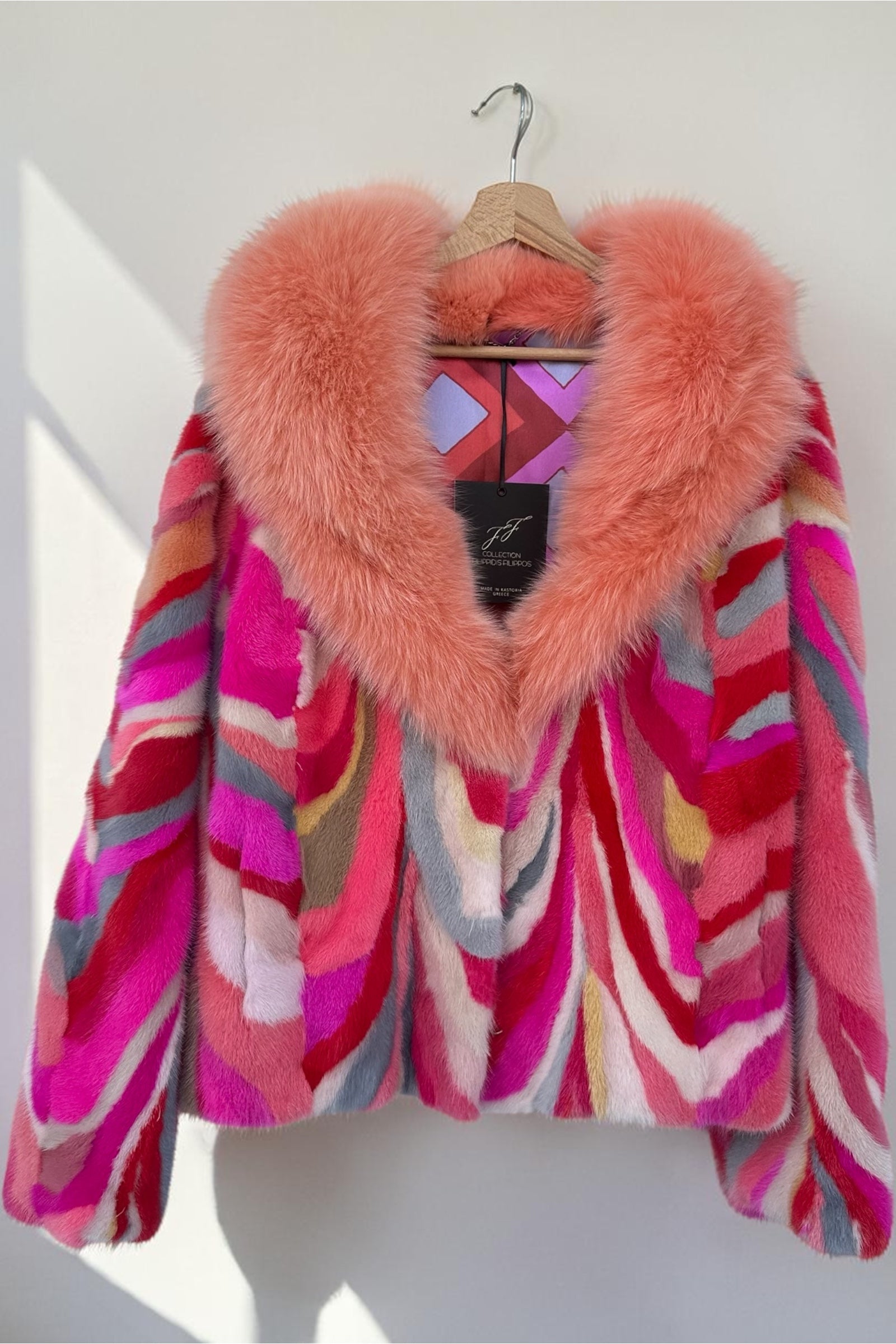 Multicolor Mink Pieces Short Jacket With Fox Fur Trim
