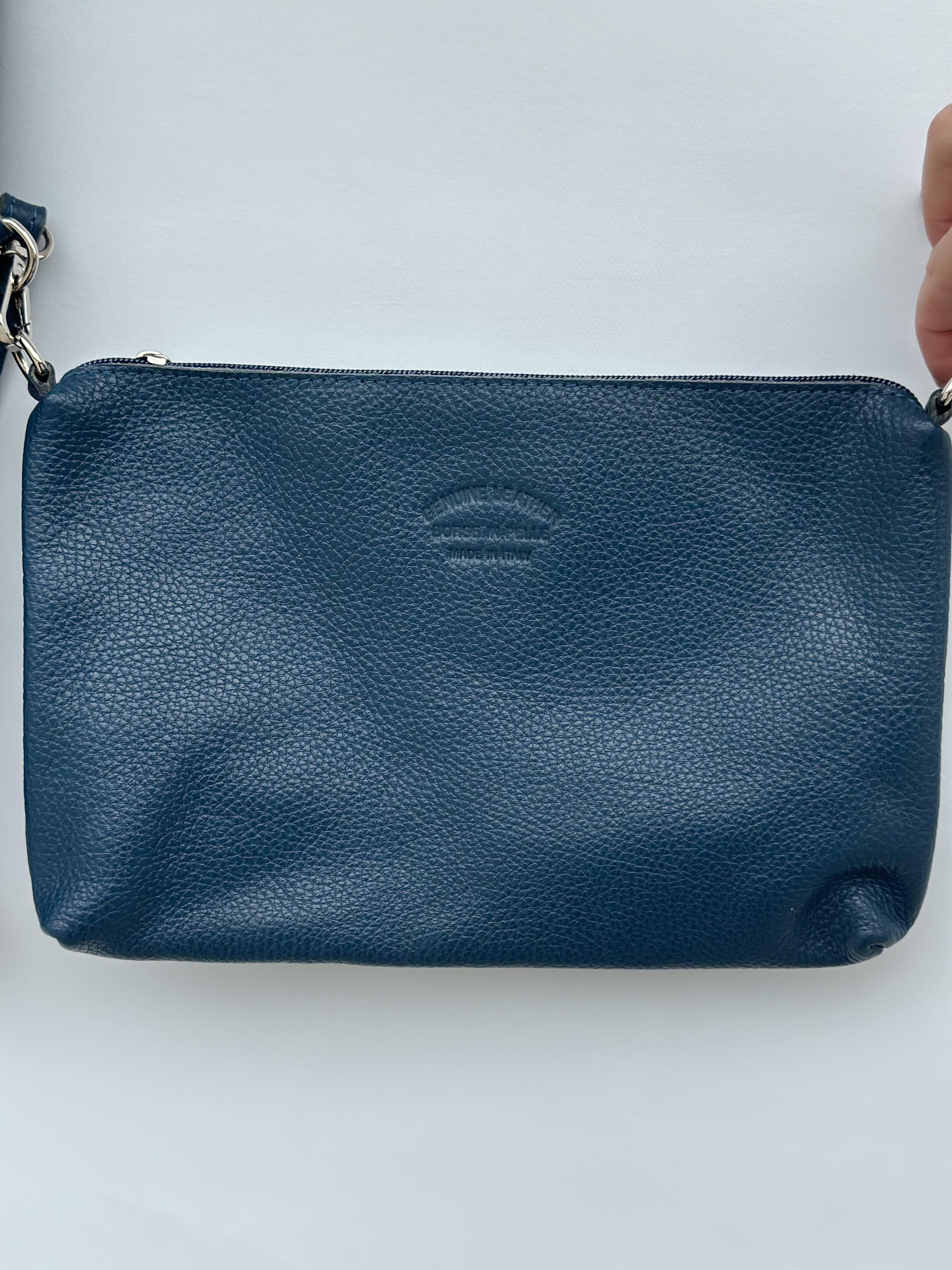 Navy Leather Ring Handle Tote Bag