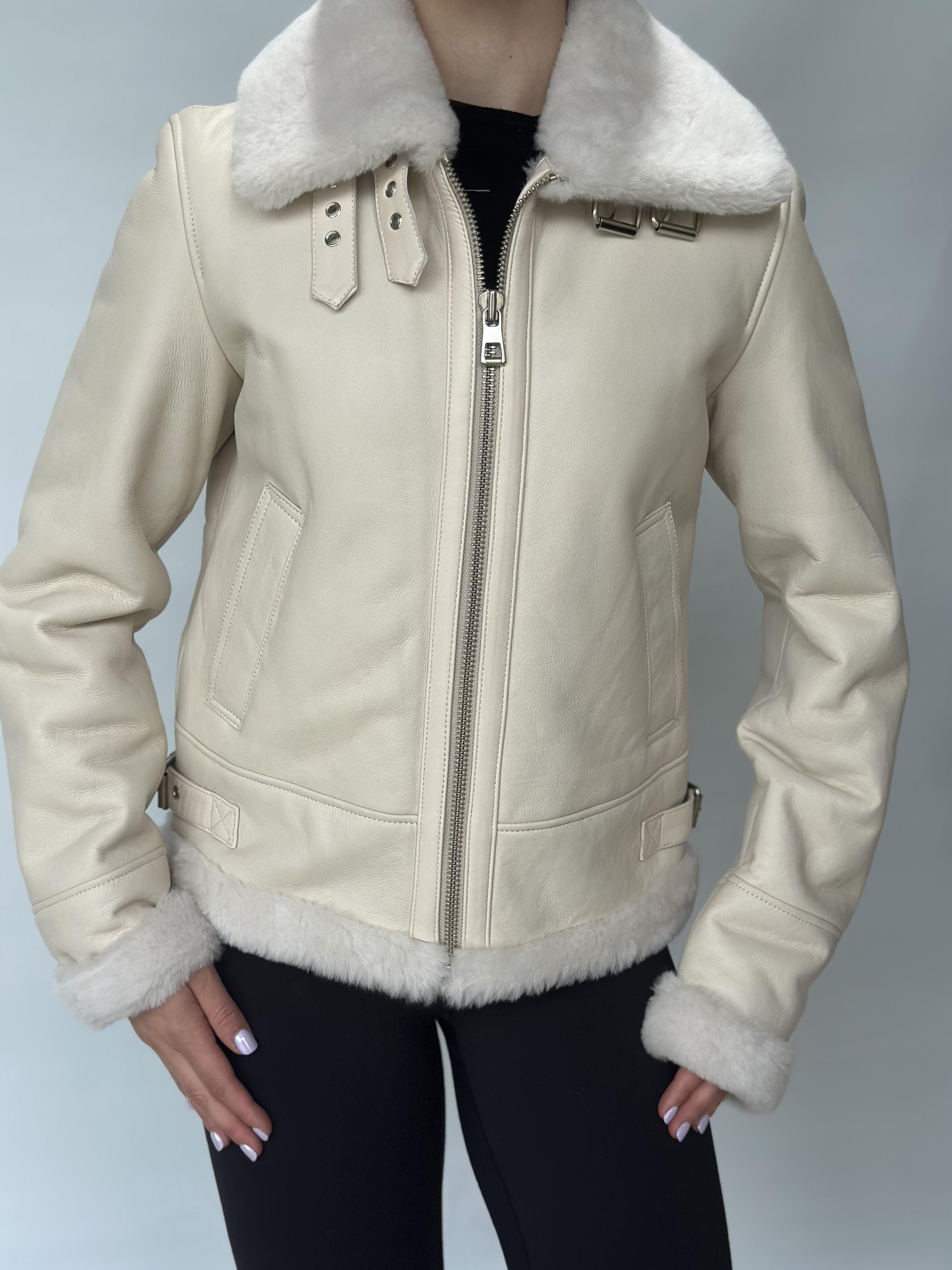 Off-White Sheepskin Moto Jacket Buckled Cuffs