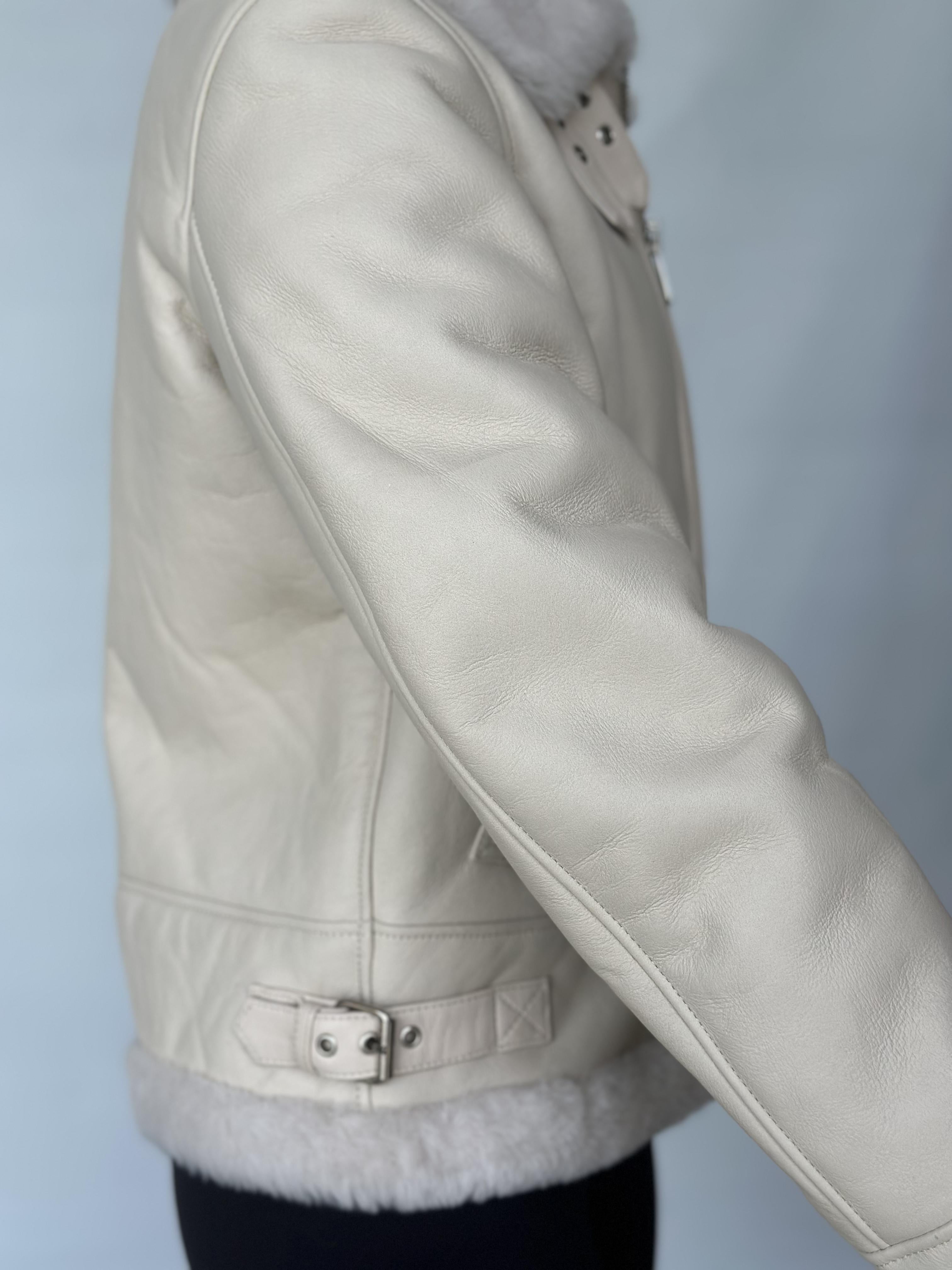 Off-White Sheepskin Moto Jacket Buckled Cuffs
