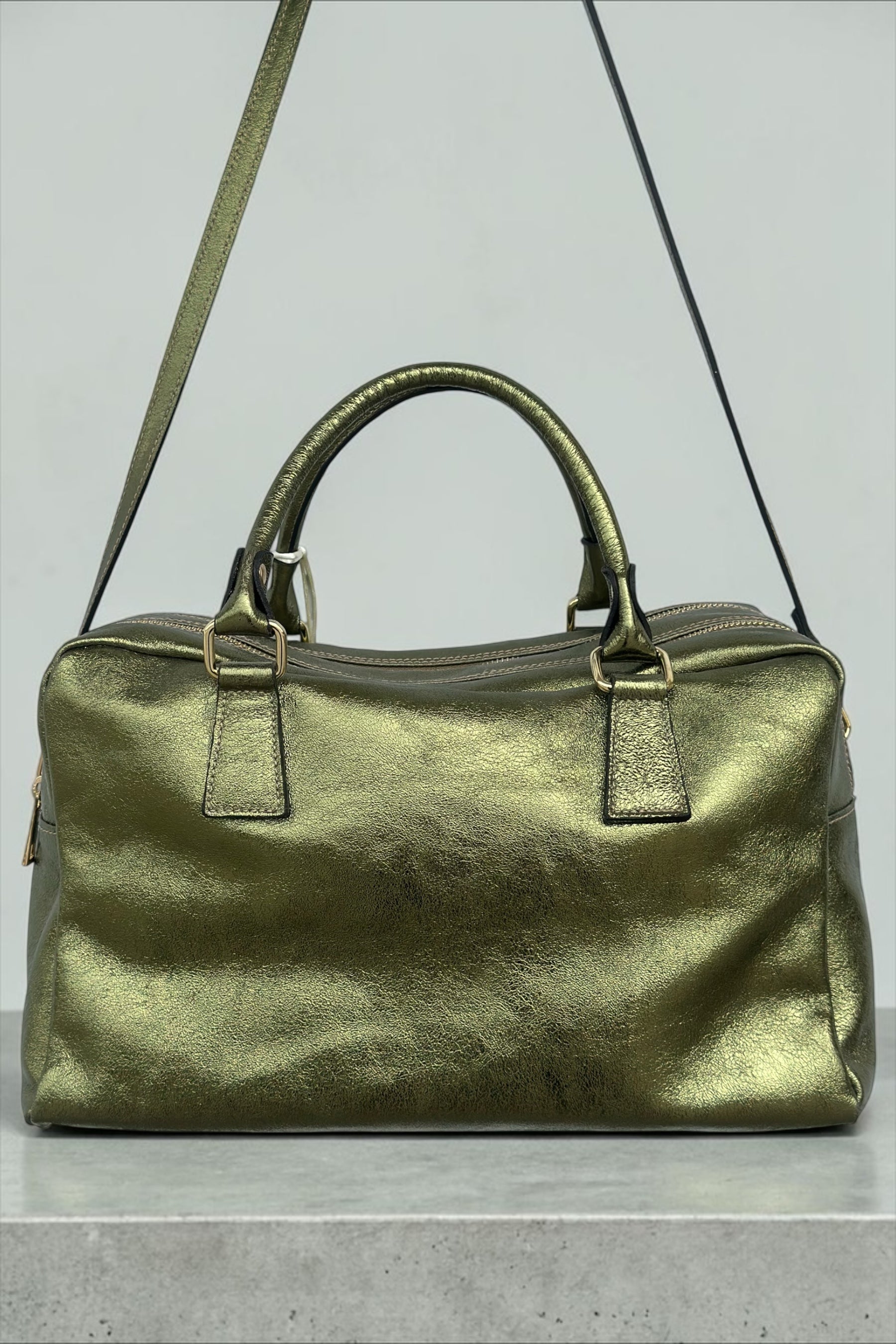 Olive Metallic Leather Satchel