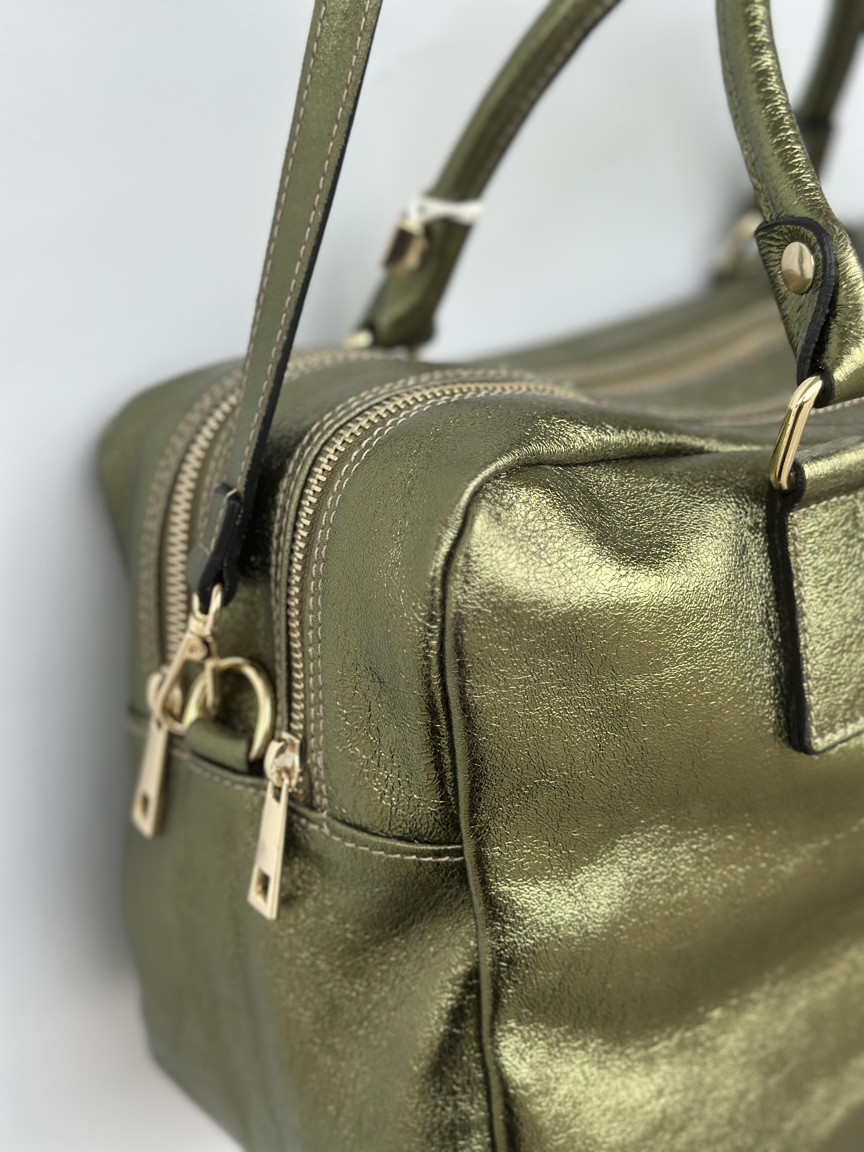 Olive Metallic Leather Satchel