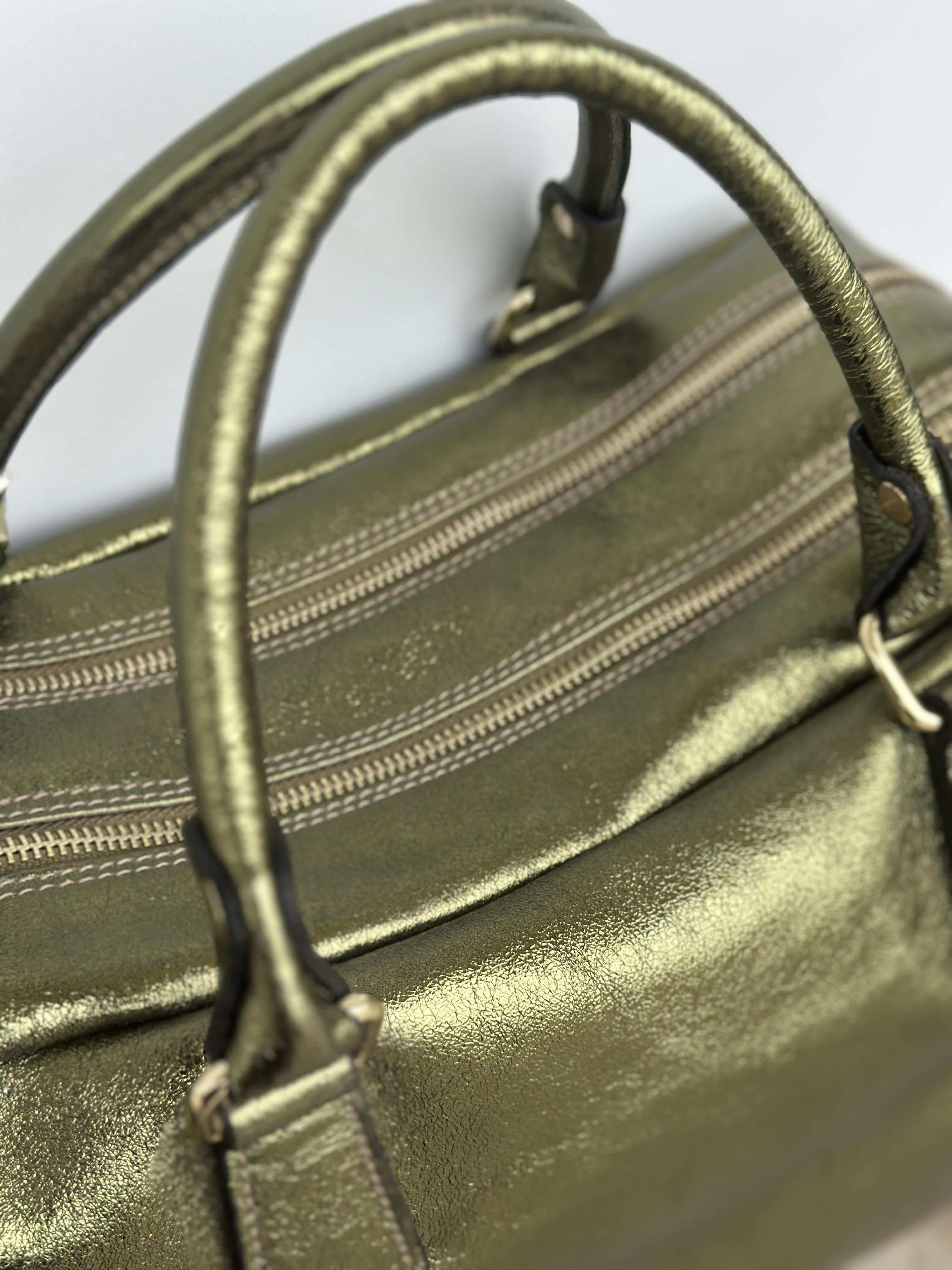 Olive Metallic Leather Satchel