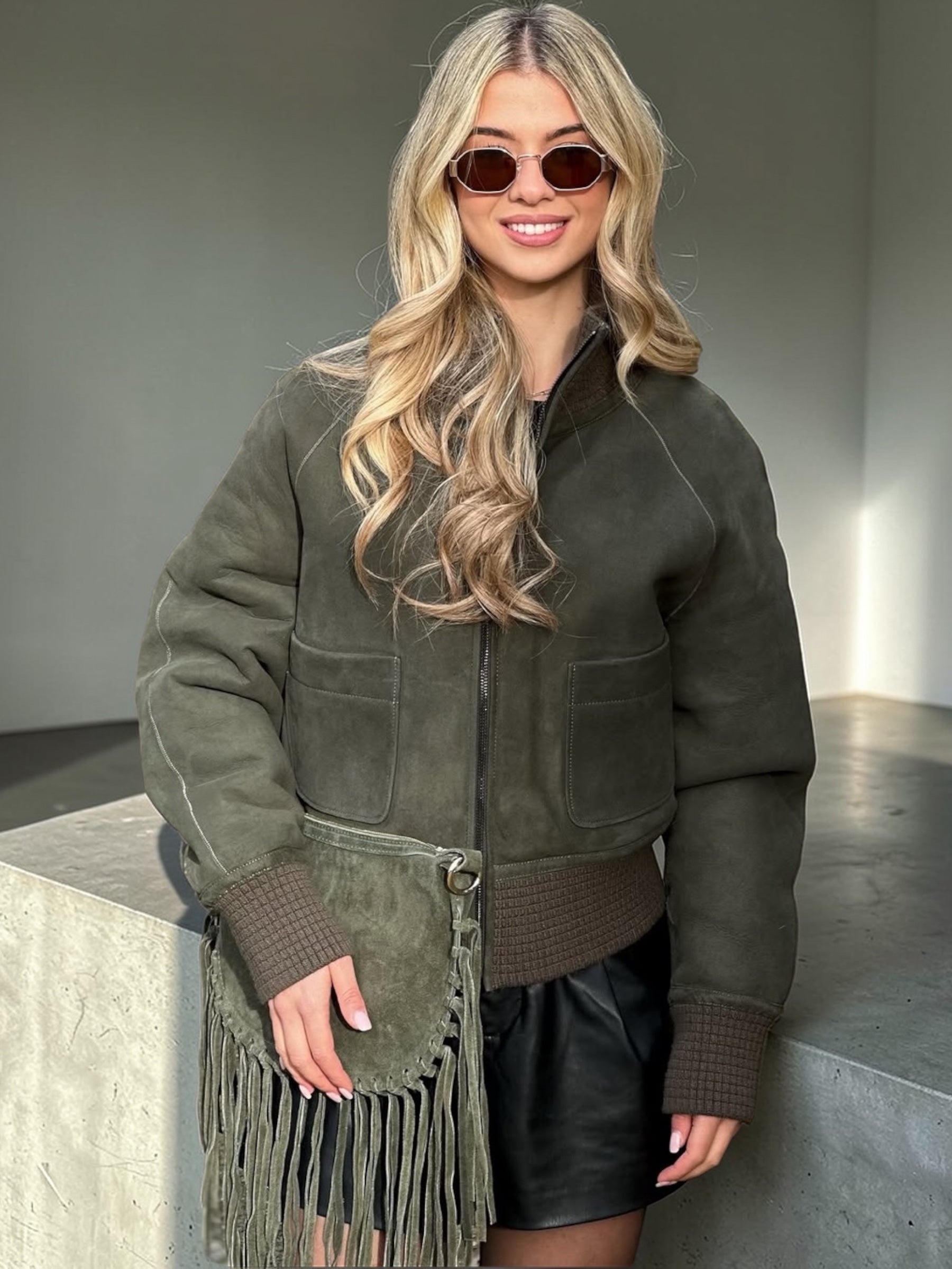 Olive Mouton Short Jacket