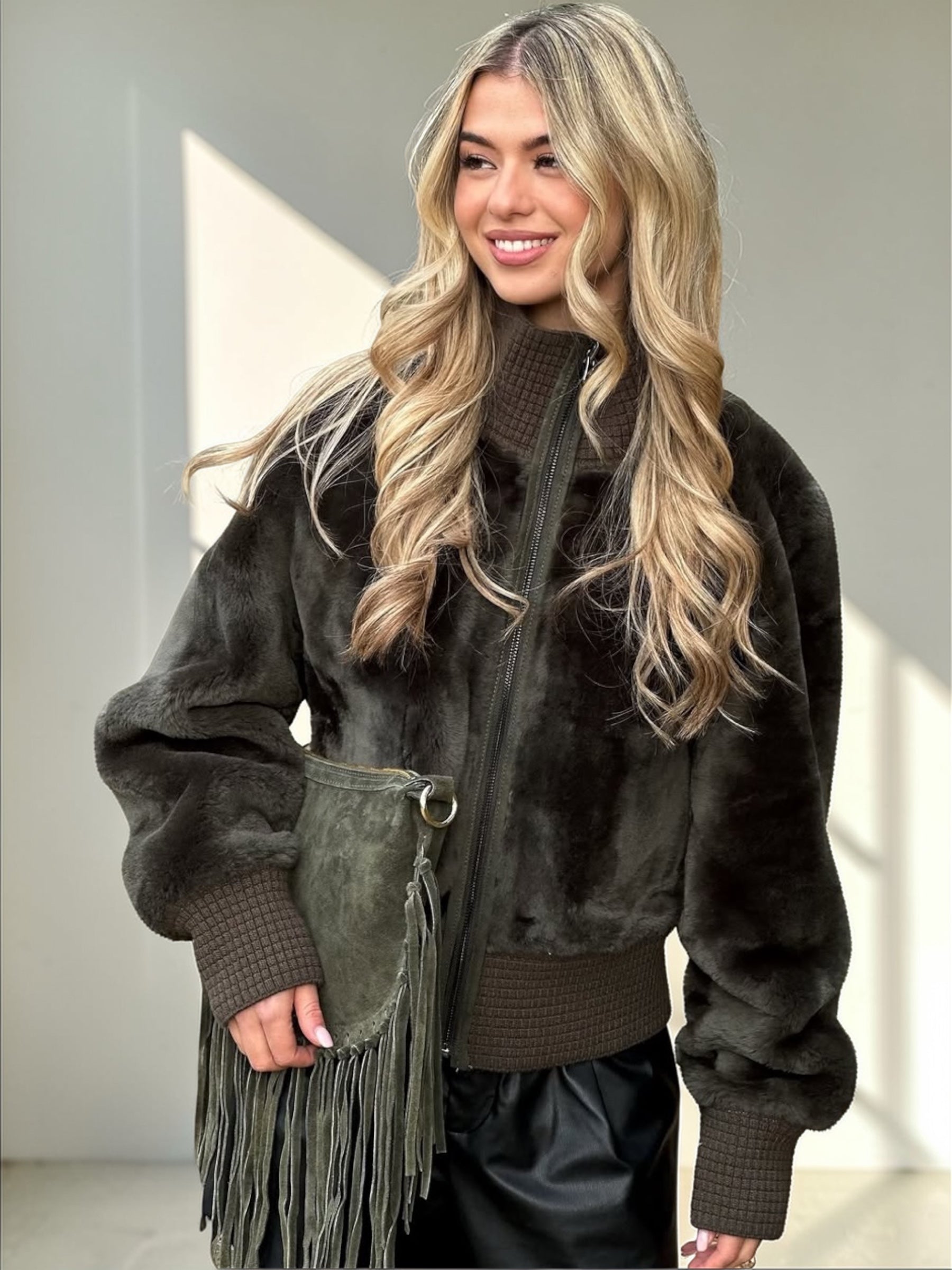 Olive Mouton Short Jacket