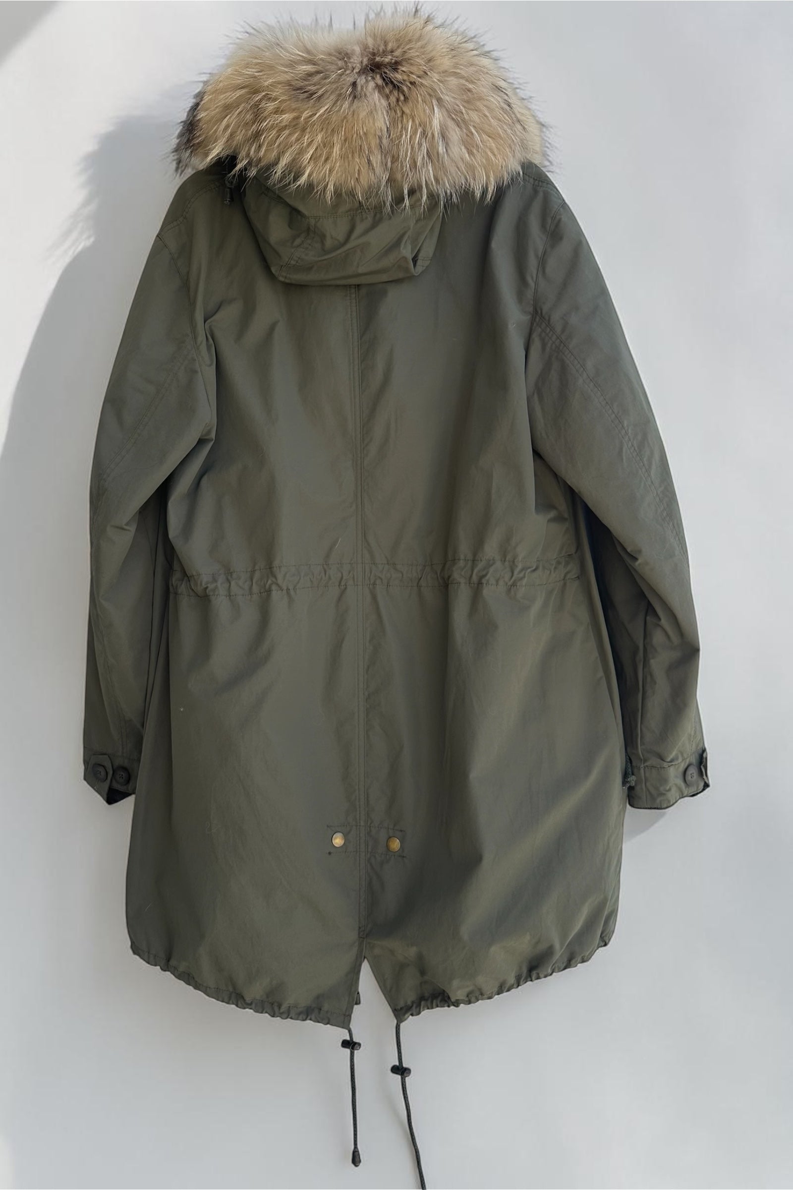 Olive Parka with Raccoon Collar and Rex Lining