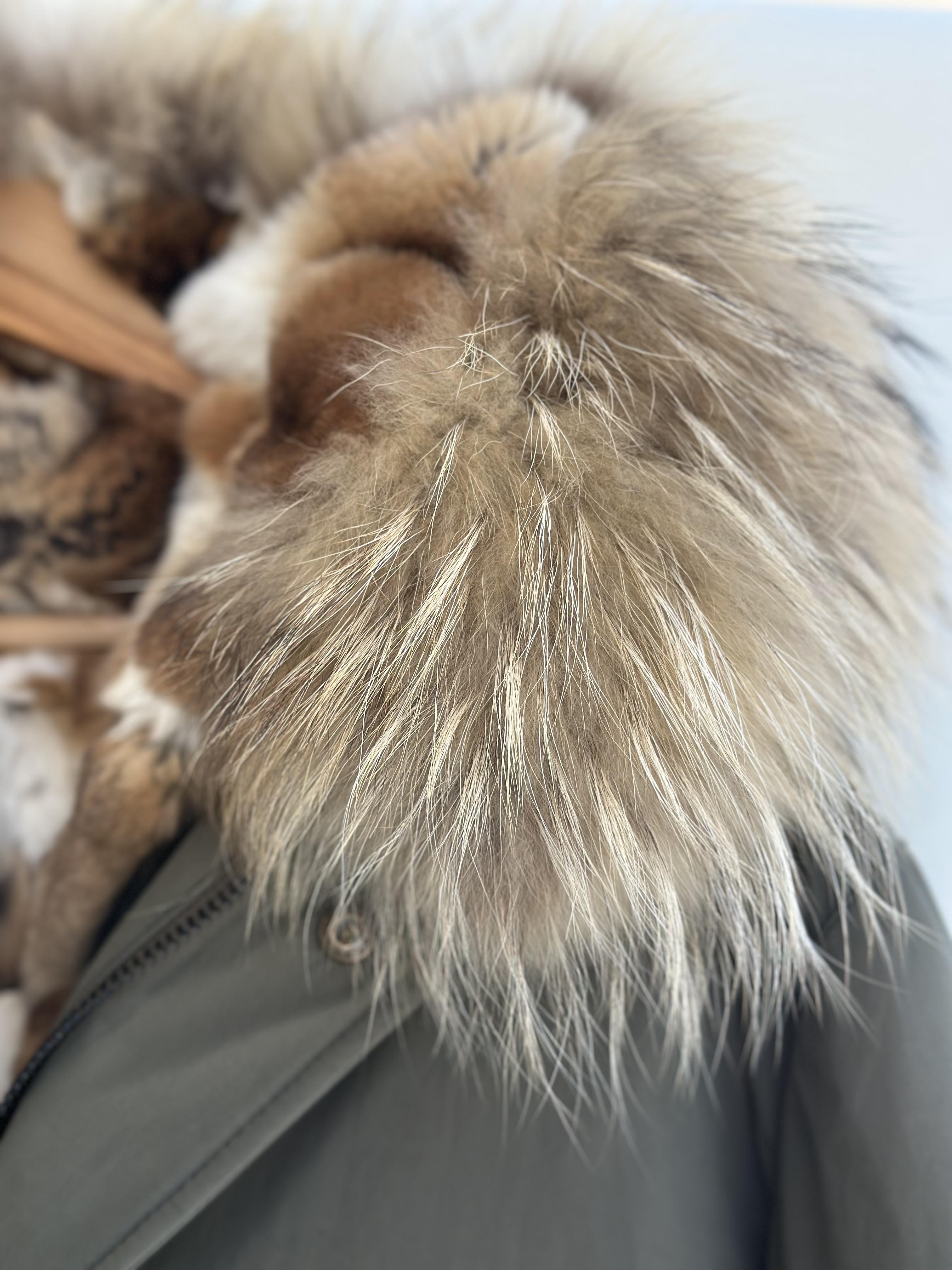Olive Parka with Raccoon Collar and Rex Lining