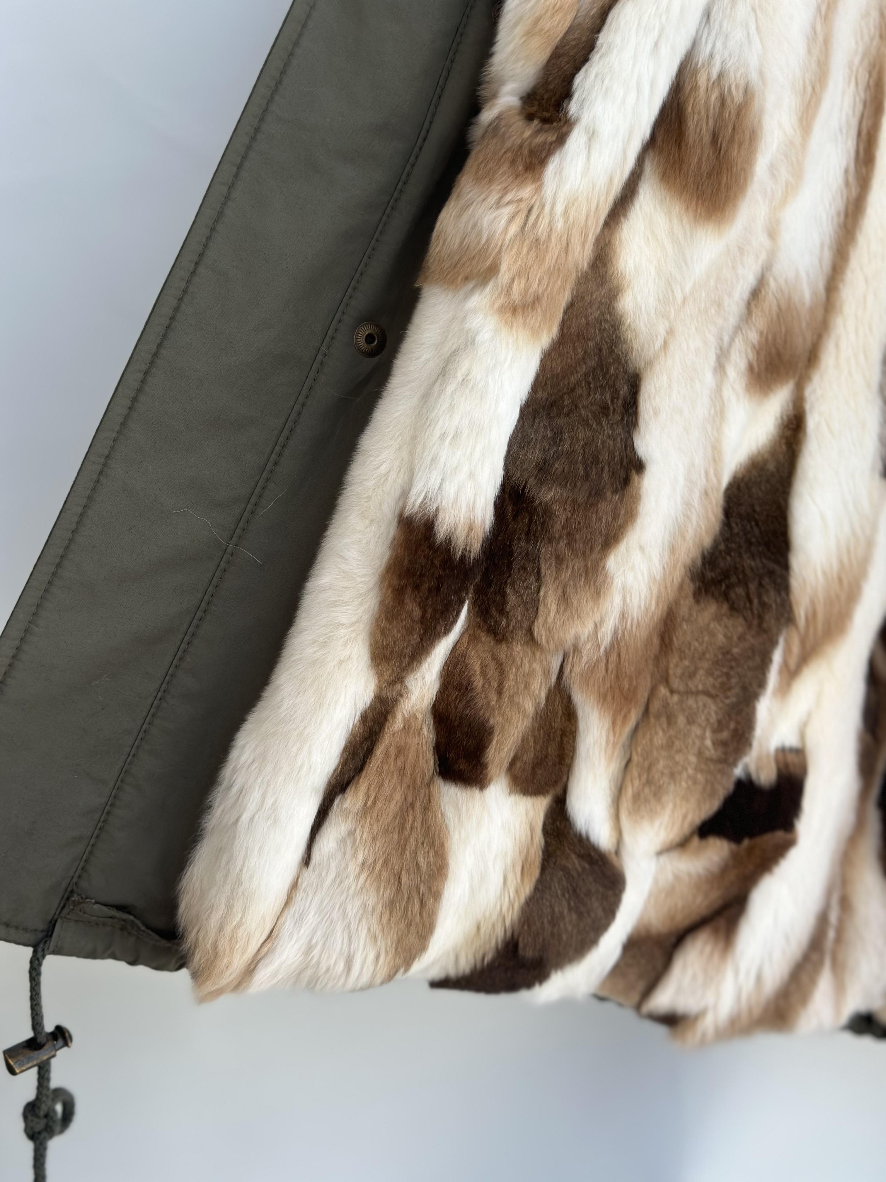 Olive Parka with Raccoon Collar and Rex Lining