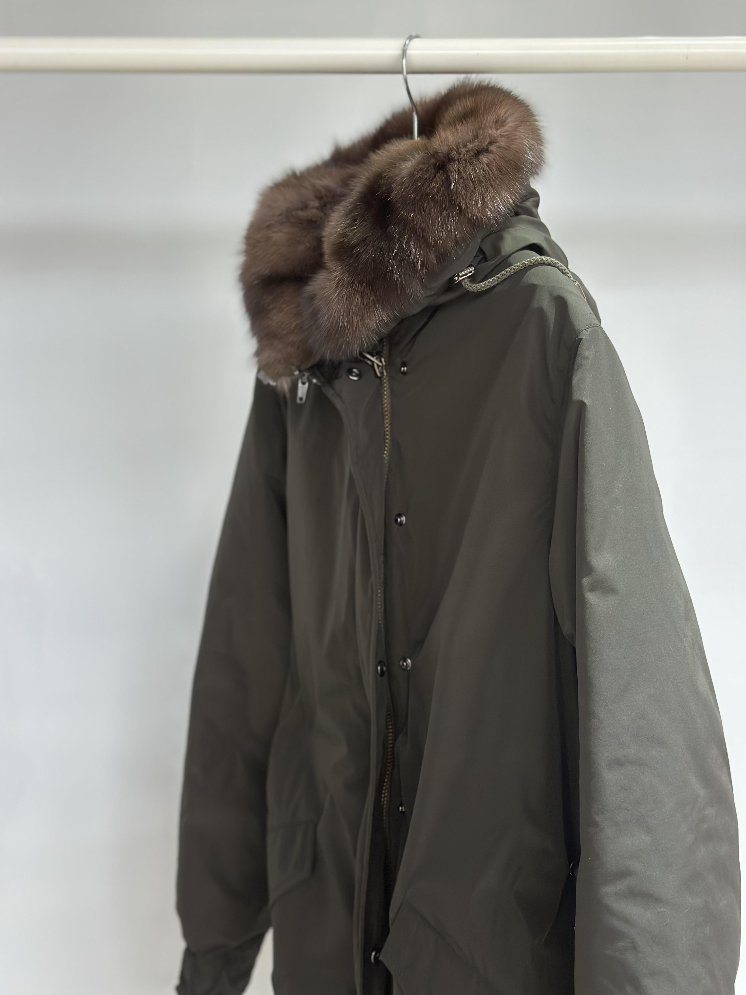 Olive Sable Fur Hooded Parka
