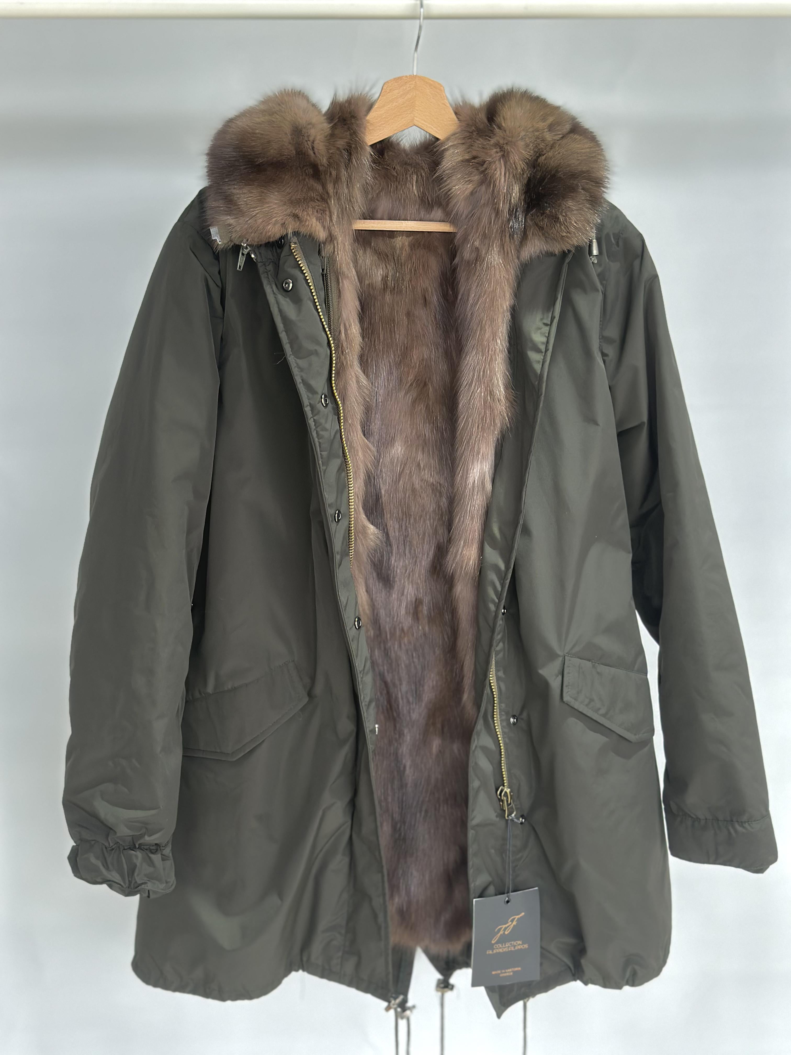 Olive Sable Fur Hooded Parka