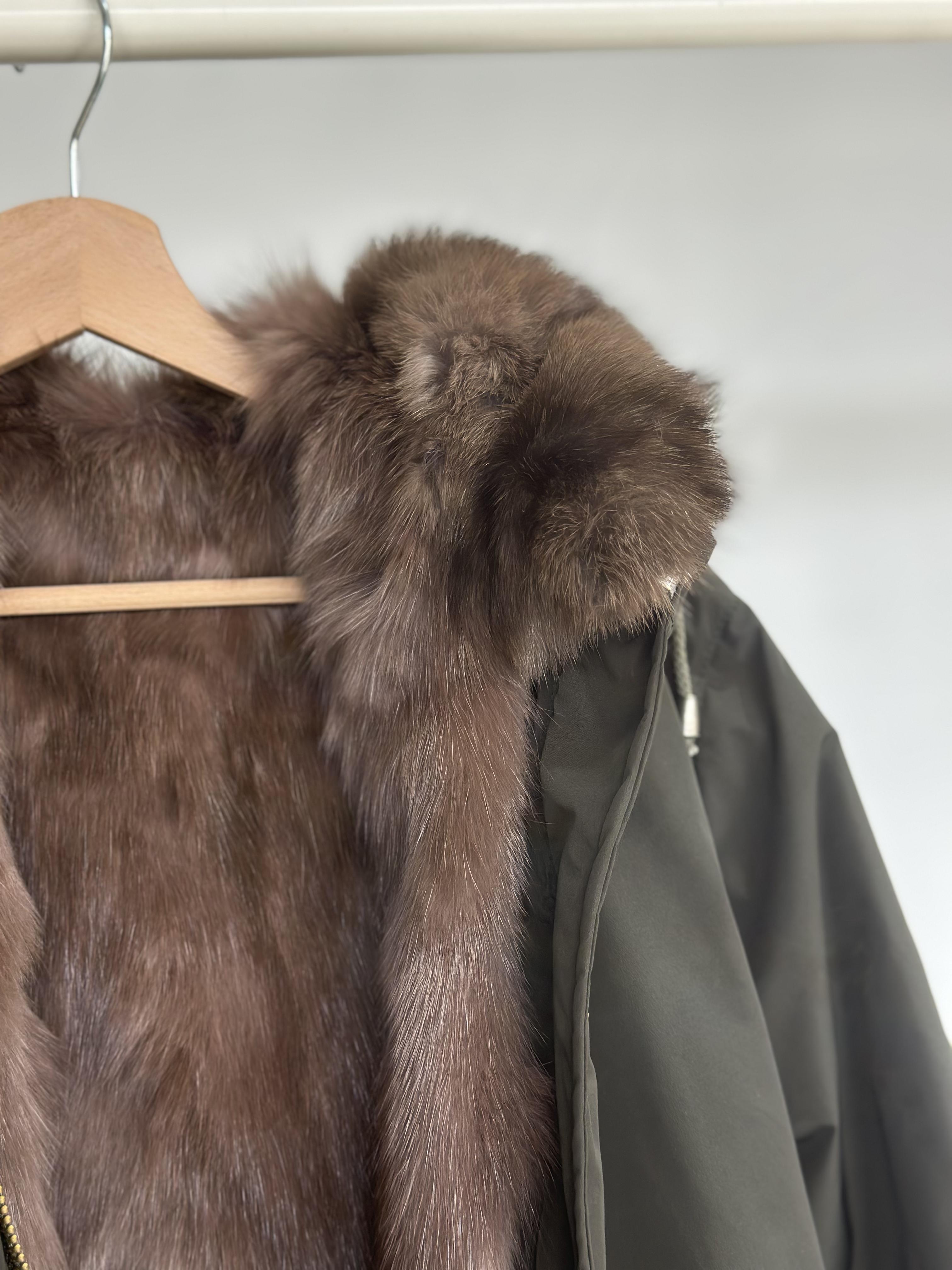 Olive Sable Fur Hooded Parka
