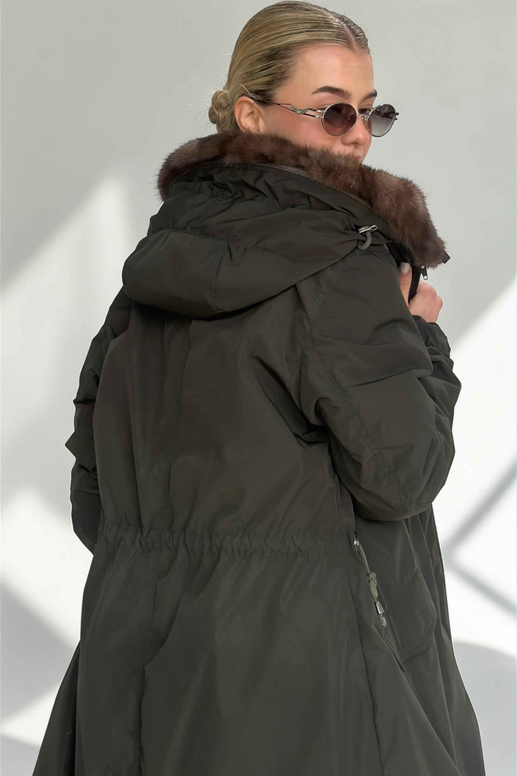 Olive Sable Fur Hooded Parka