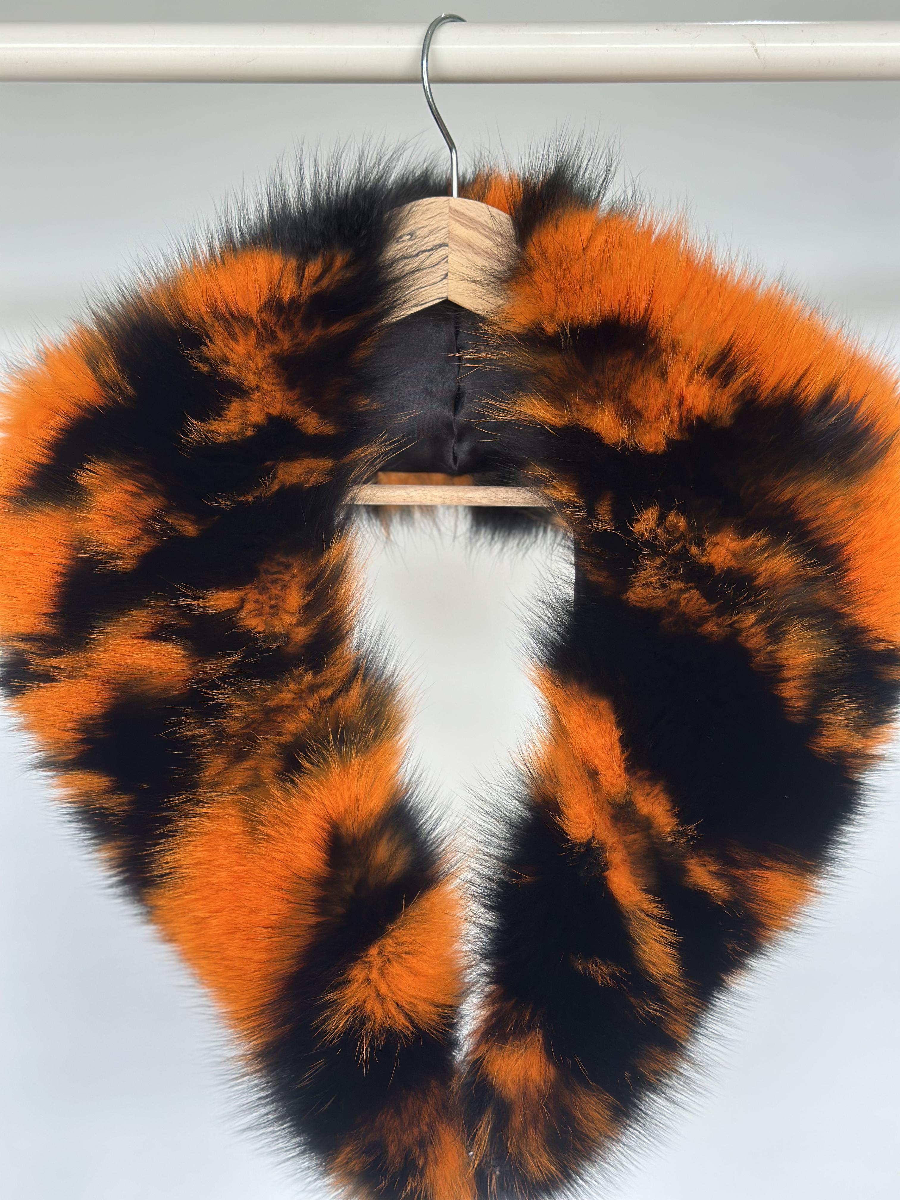 Orange And Black Fox Fur Collar With Striped Design
