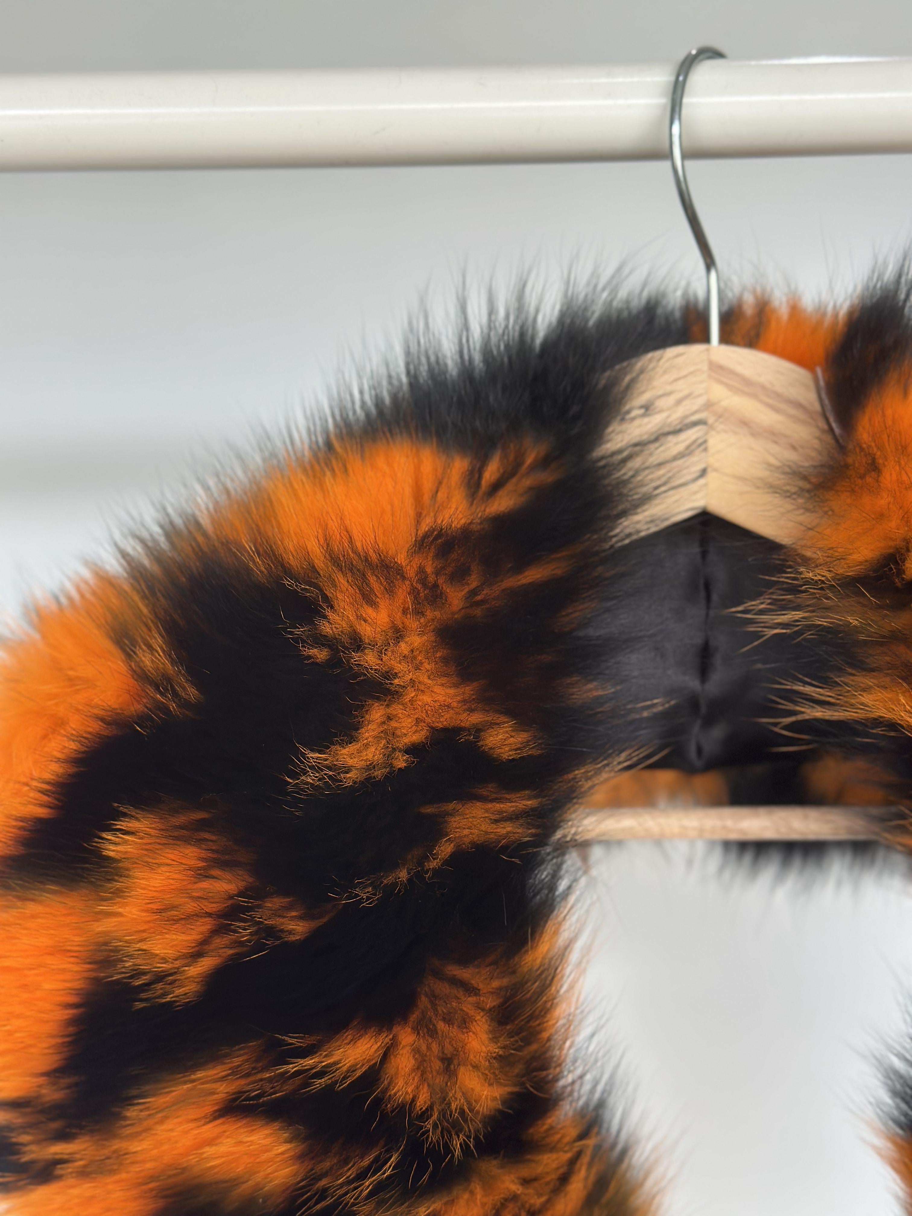 Orange And Black Fox Fur Collar With Striped Design