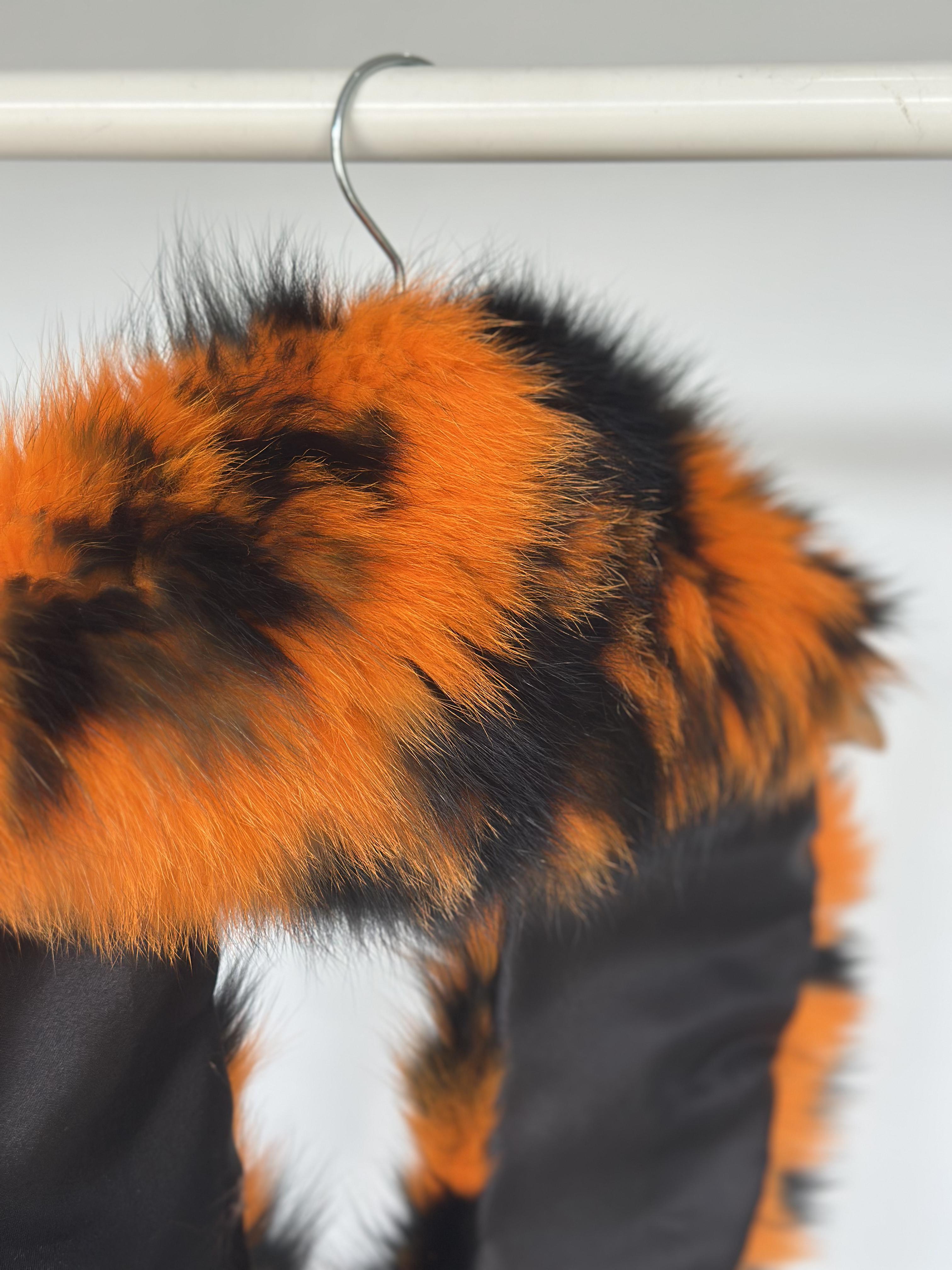 Orange And Black Fox Fur Collar With Striped Design