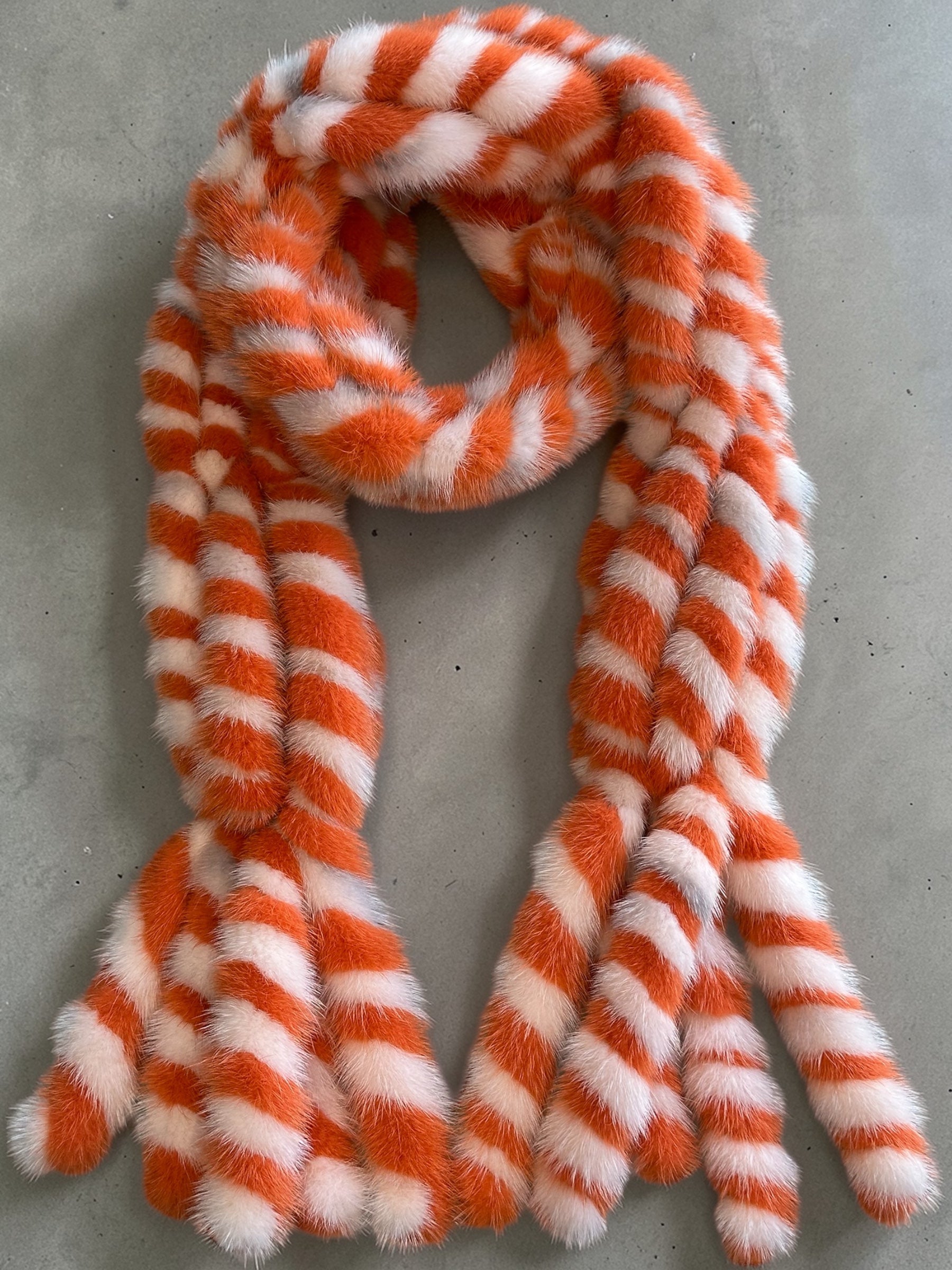 Orange and White Striped Mink Scarf