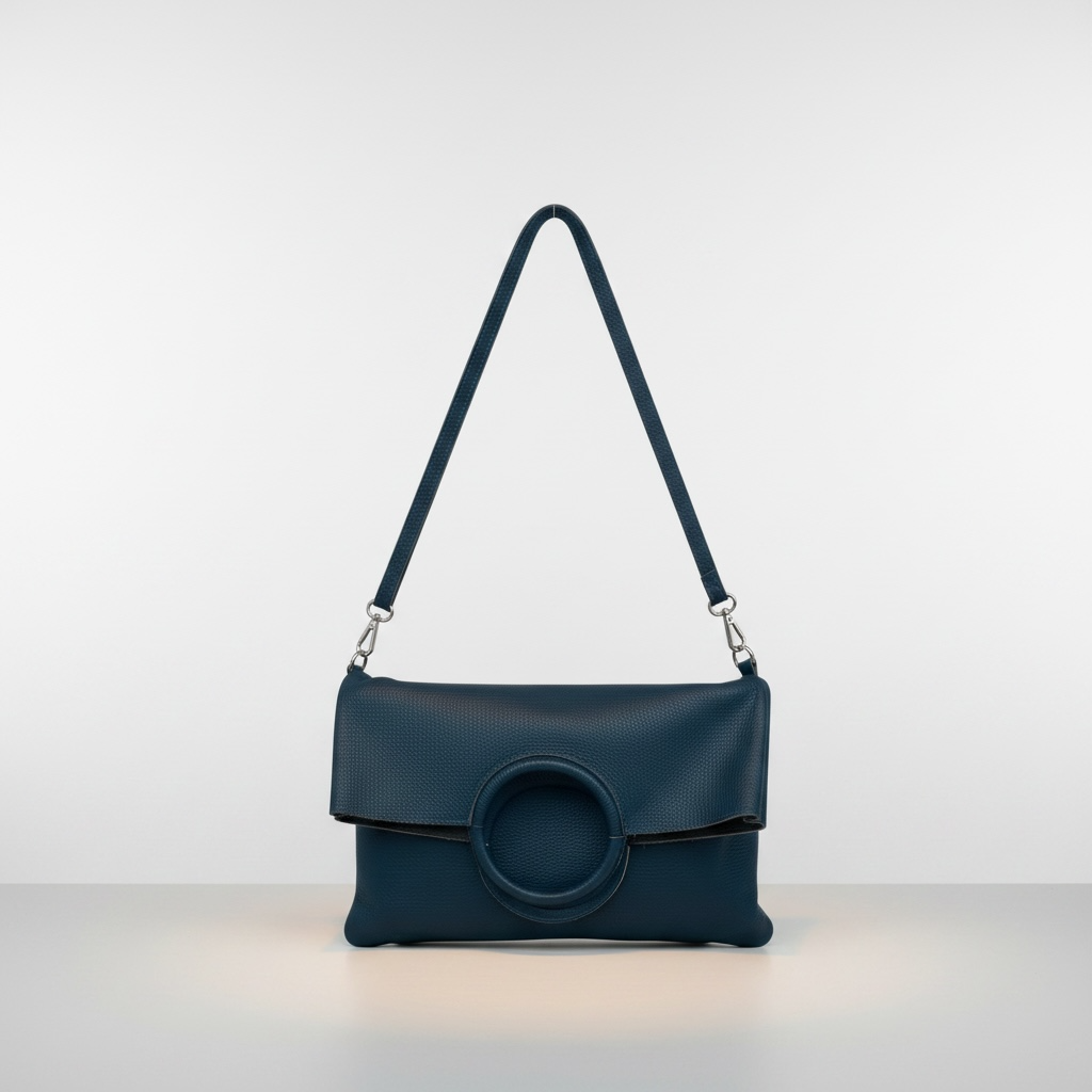 Navy Leather Ring Handle Tote Bag
