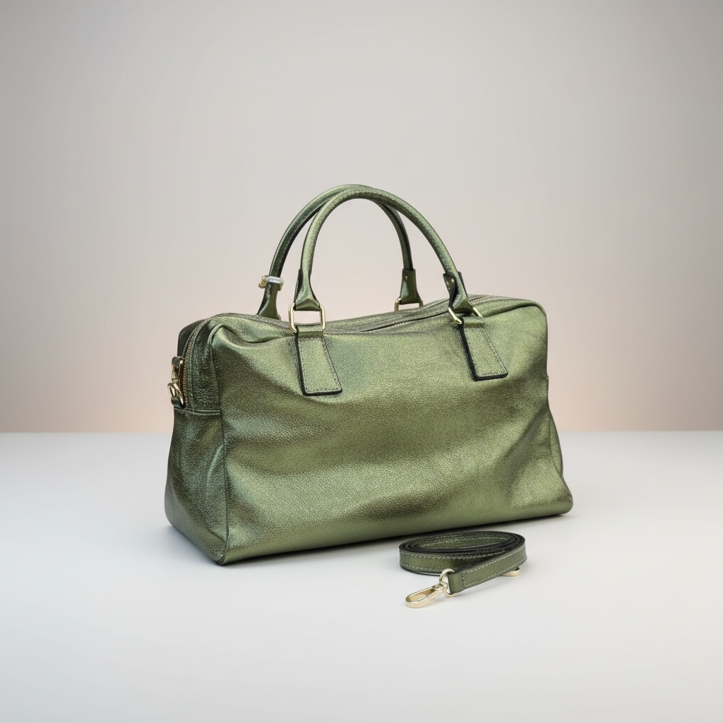 Olive Metallic Leather Satchel