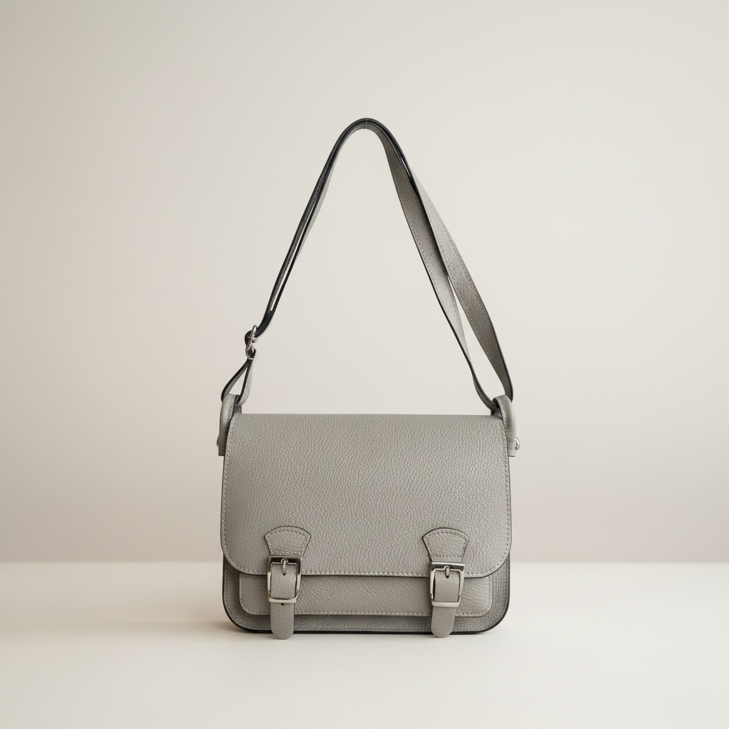 Grey Pebbled Leather Crossbody Bag