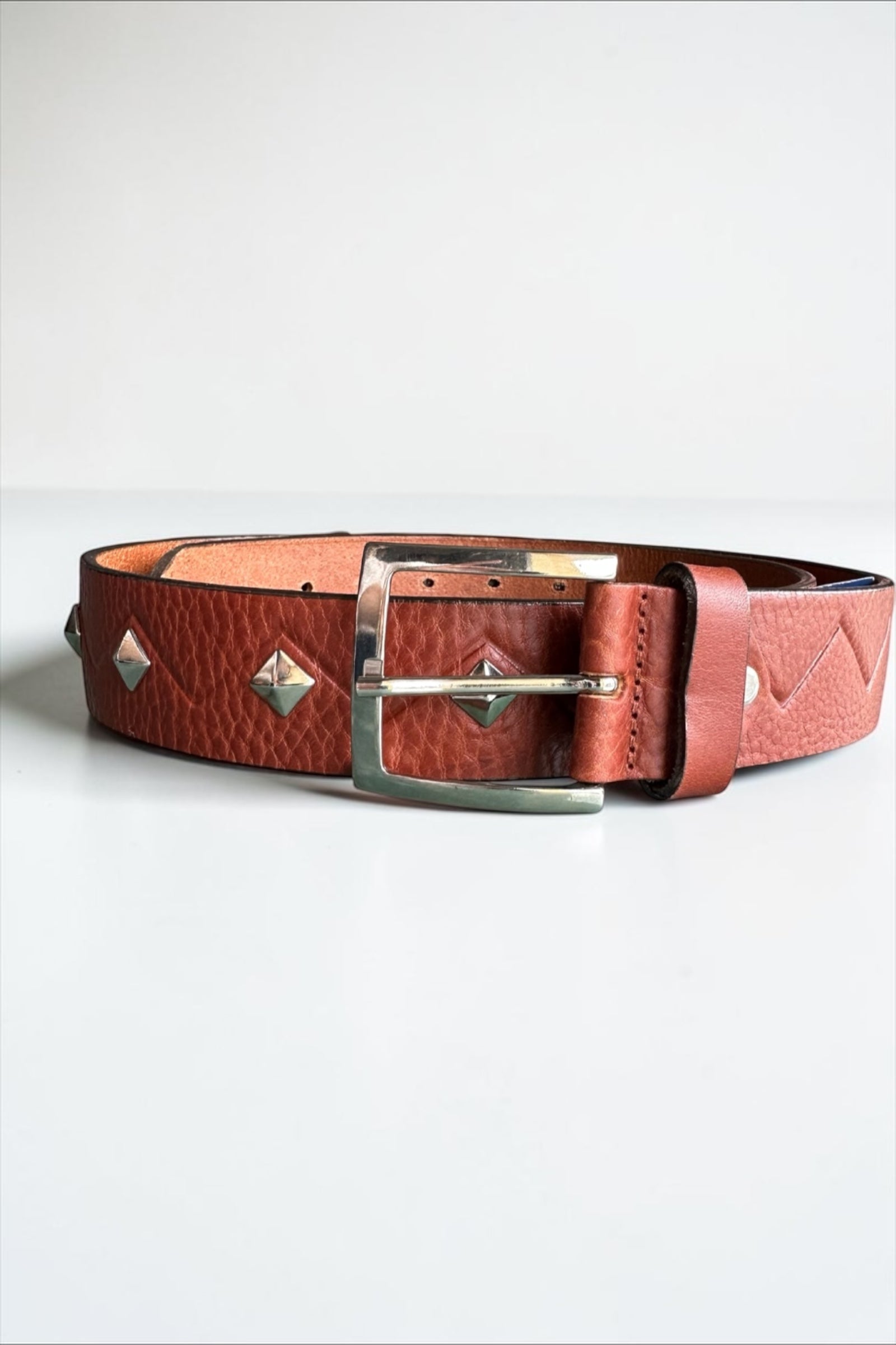 Terracotta Studded Leather Belt